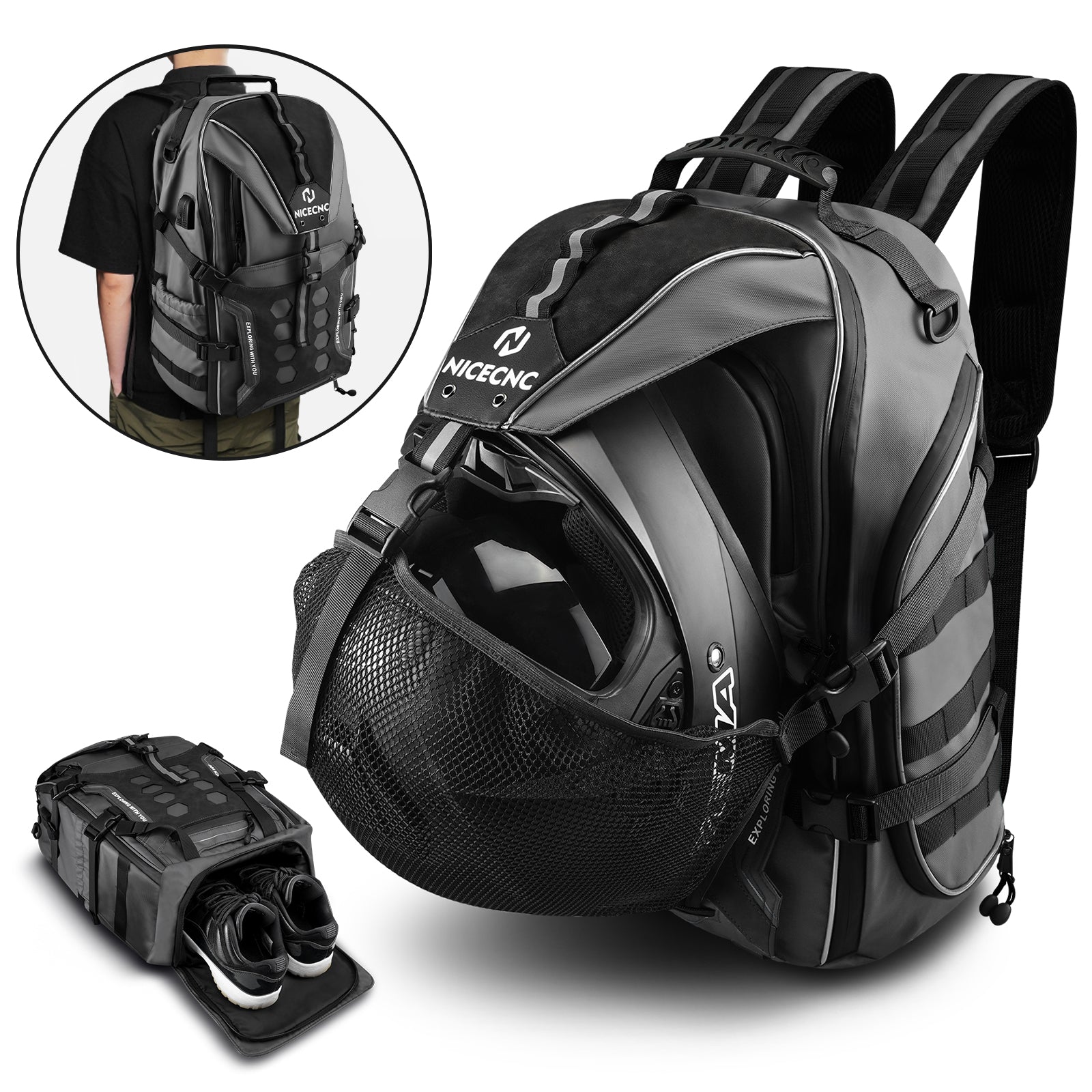 Motorrad Helmtasche Upgrade 35L mit Schuhfach Wandern