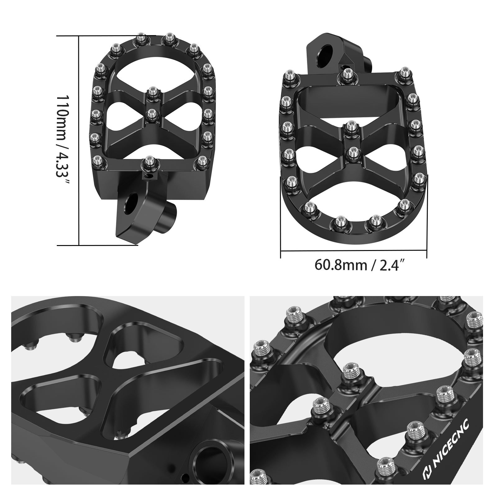 Vergrößerte Fußrasten + tiefergelegte Fußrastenhalterungen für Suzuki DR650 S / SE 1996-2024