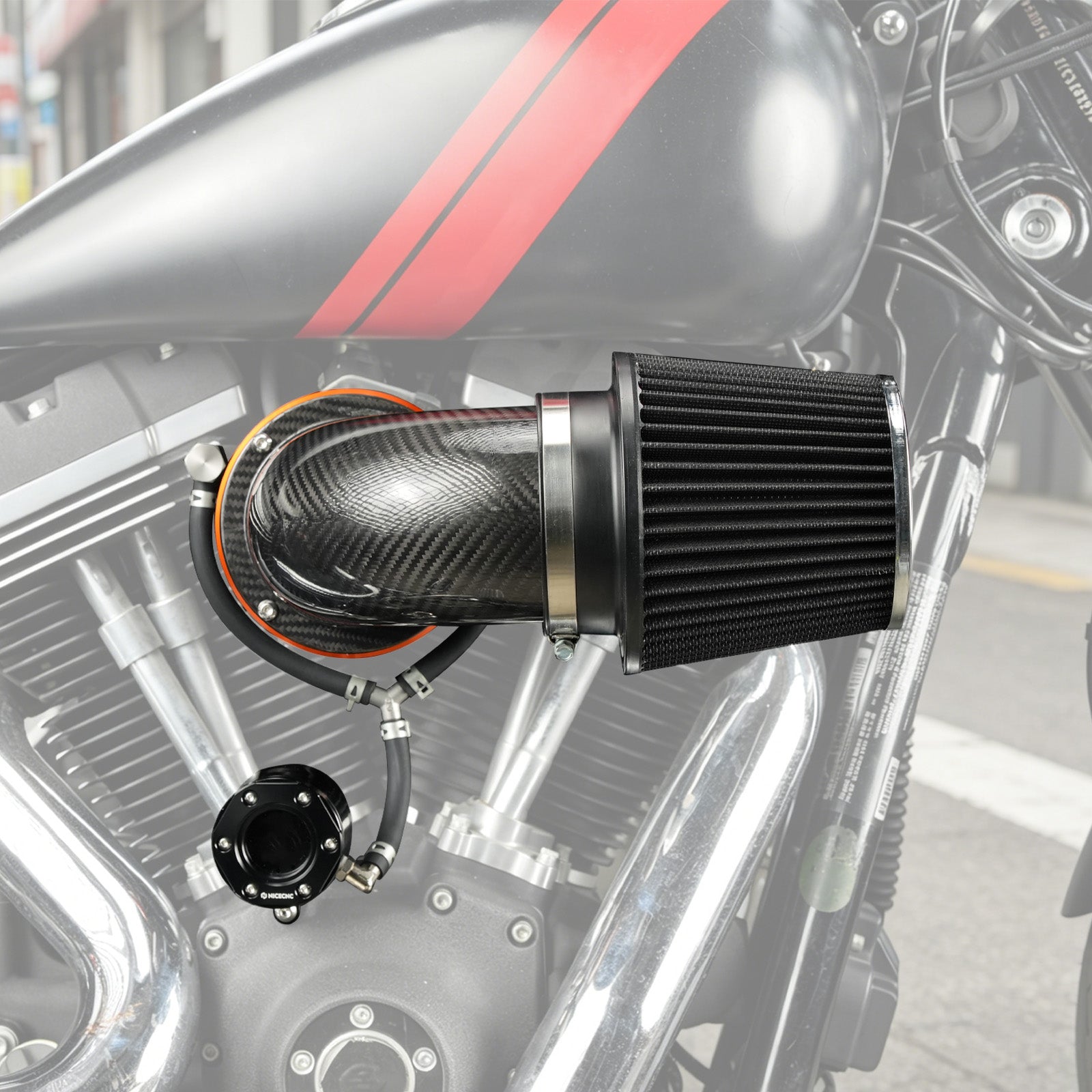 High-Flow Luftfilter mit externem Entlüftungs-Kit für Harley Dyna Street Fat Bob Super Wide Glide Low Rider