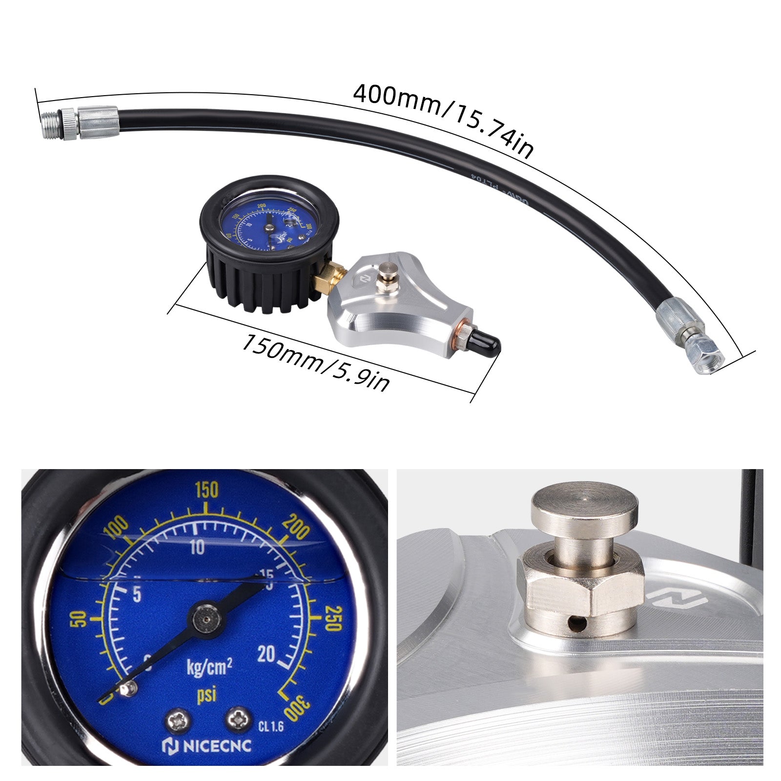 Motor-Kompressionstester mit 10, 12 und 14 mm Adaptern für Motorrad und ATV