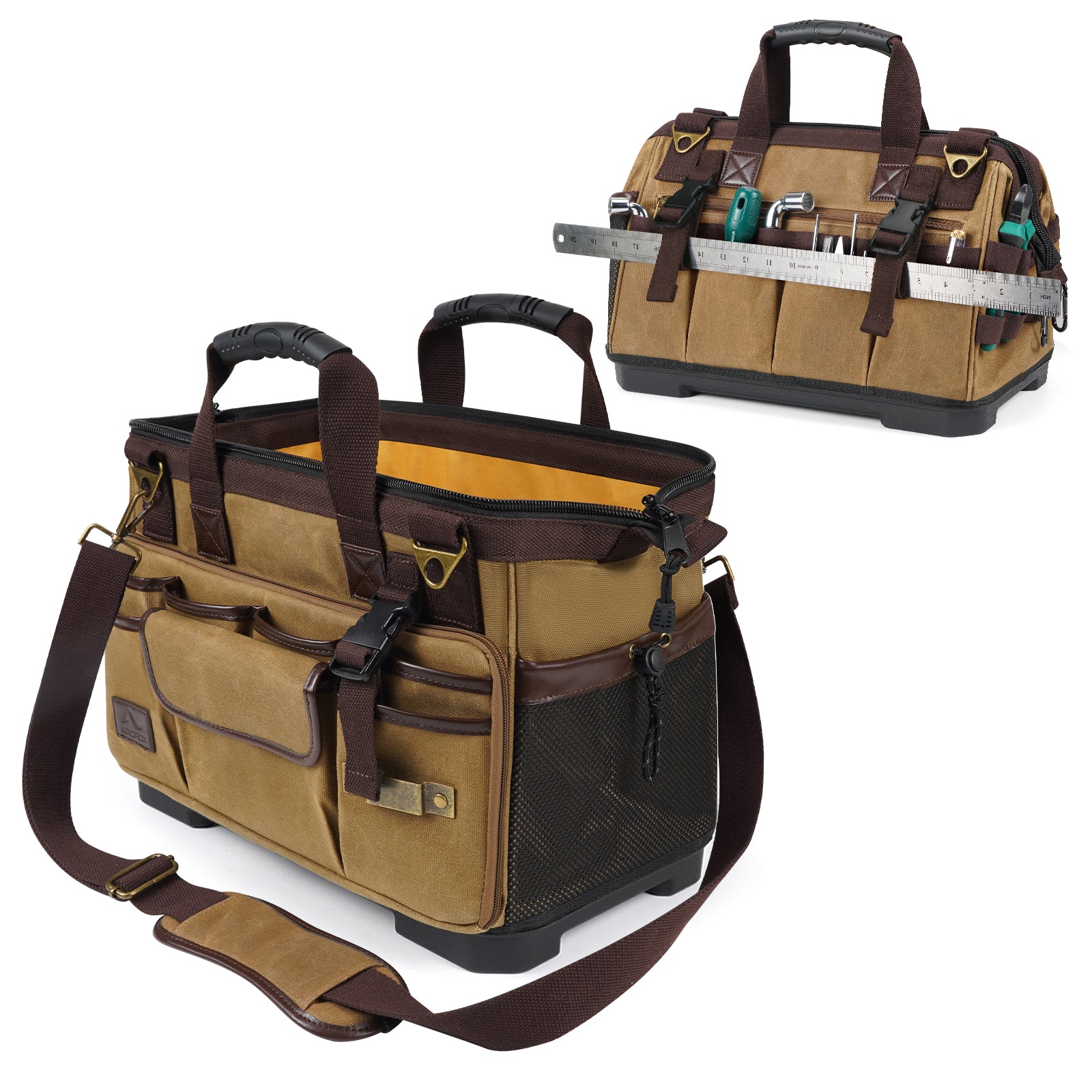 ARCFOX Werkzeugtasche im Vintage-Stil, gewachstes Canvas, 40,6 cm, für Mechaniker und Elektriker, 31 Taschen