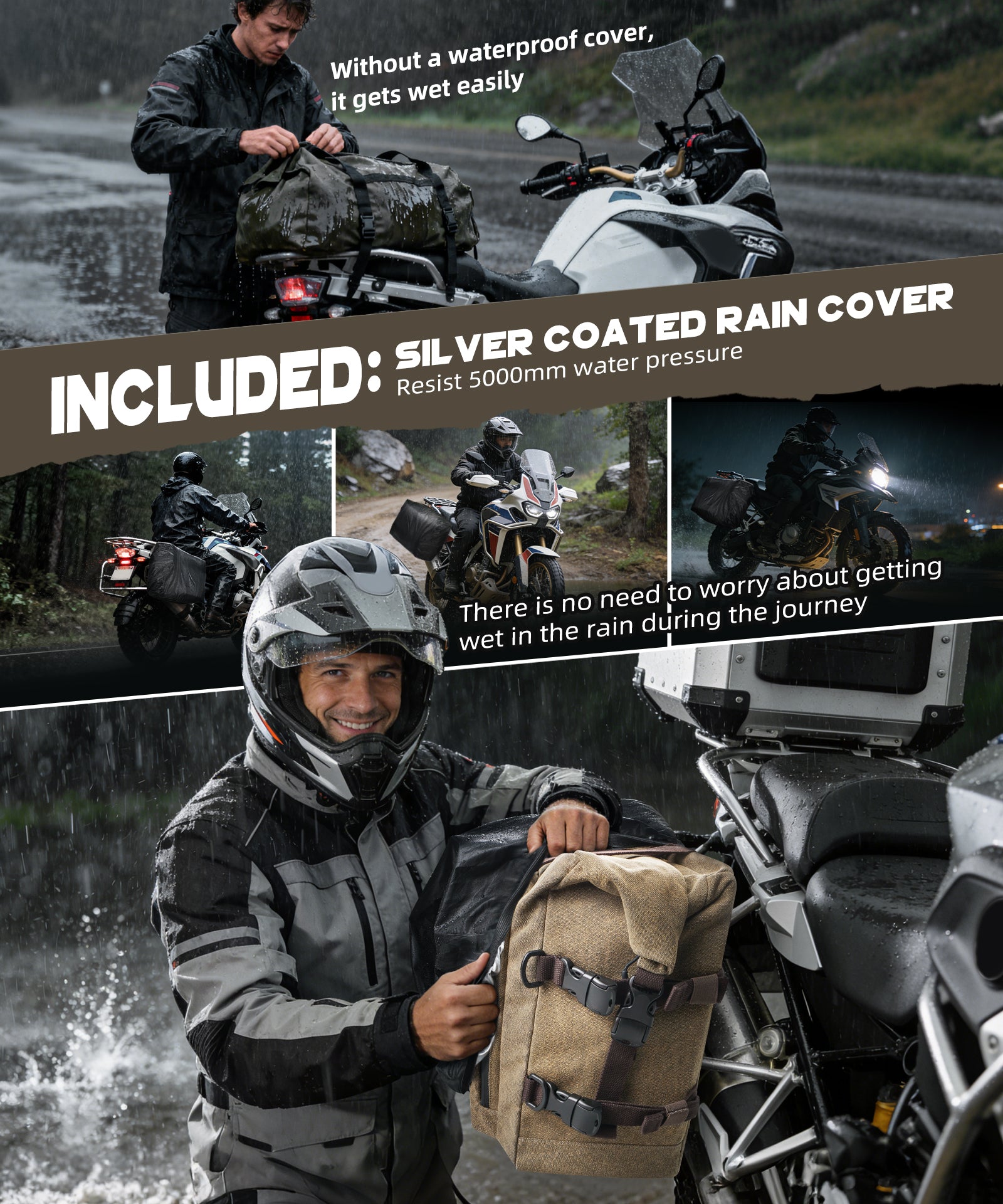 Motorrad-Gepäckträgertasche aus Baumwoll-Canvas, 30 Liter Fassungsvermögen