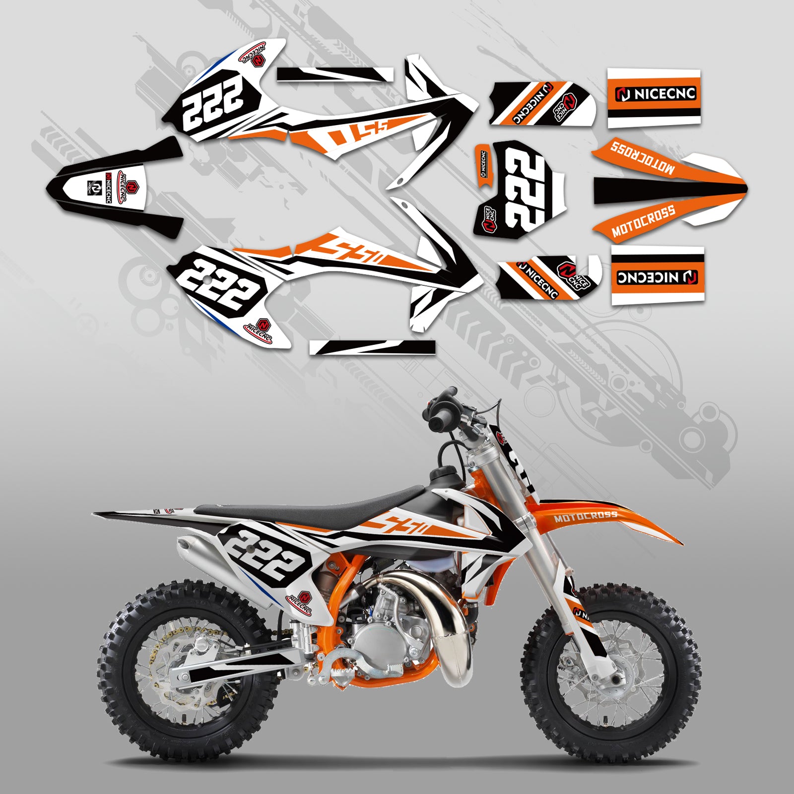 Offroad-Motorrad Vollgrafik-Dekor-Aufkleber-Kit für KTM SX50 2016-2022