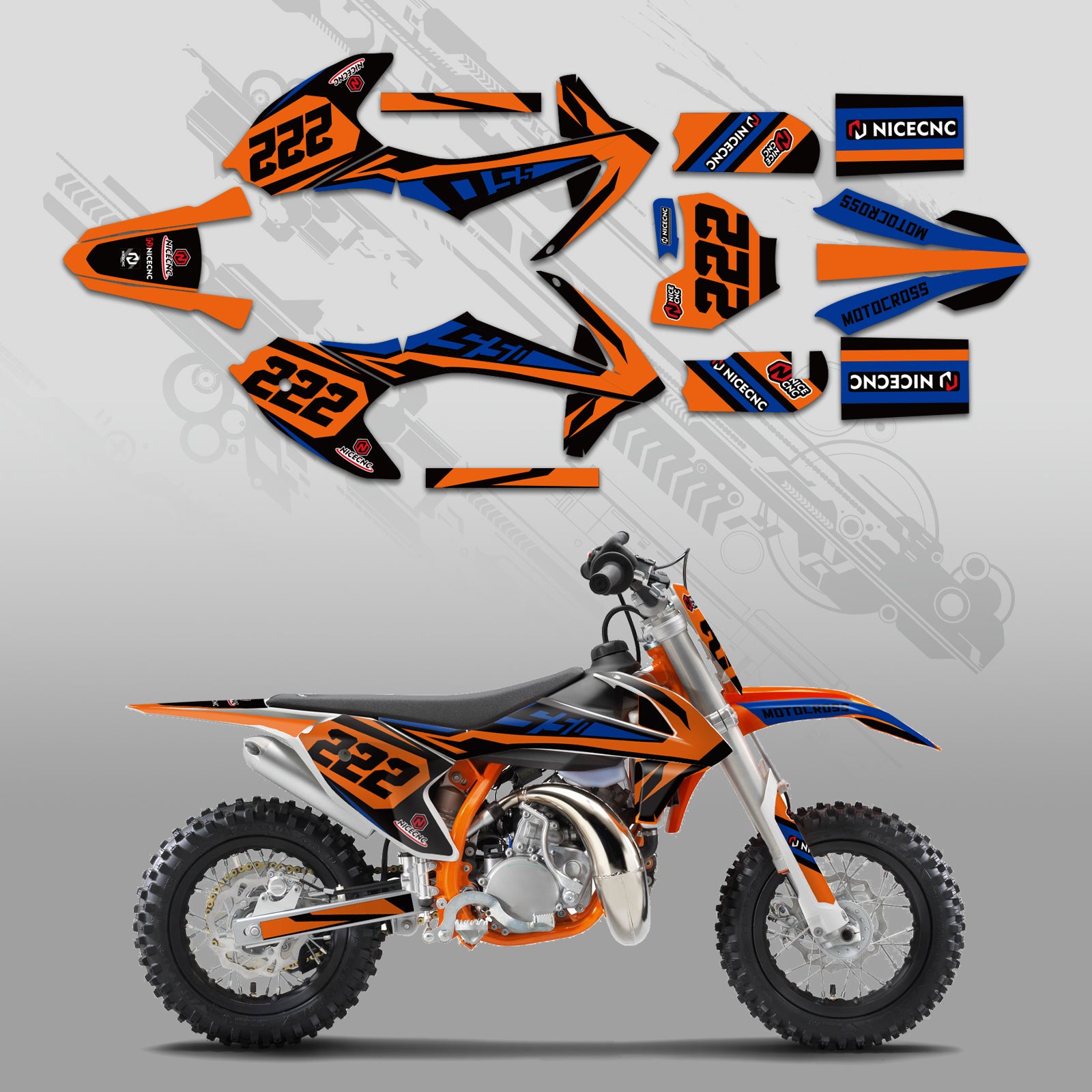 Offroad-Motorrad Vollgrafik-Dekor-Aufkleber-Kit für KTM SX50 2016-2022