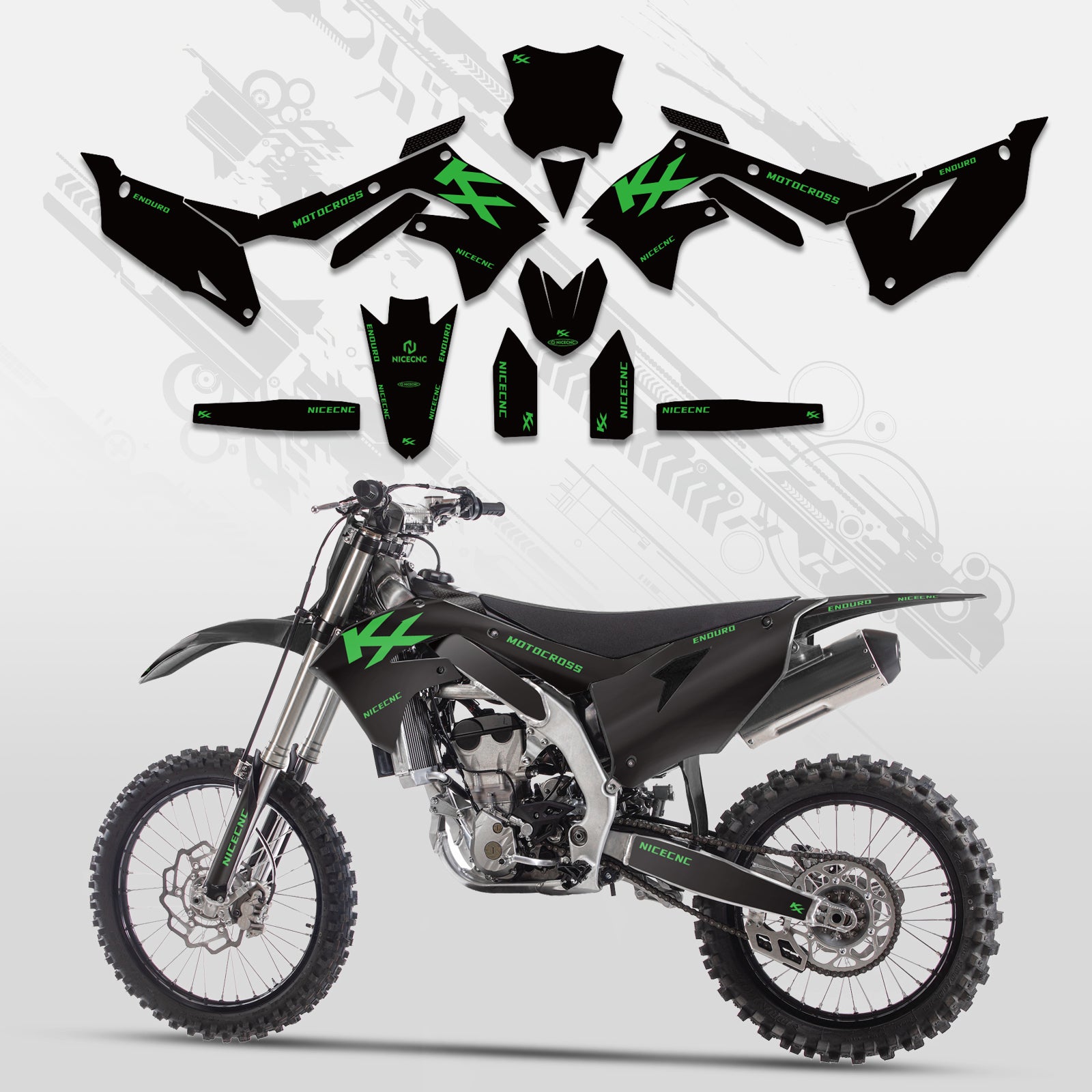 Motorrad Komplett-Graphics Aufkleber-Set für Kawasaki KXF250 2021-2023 KX450F 2019-2023