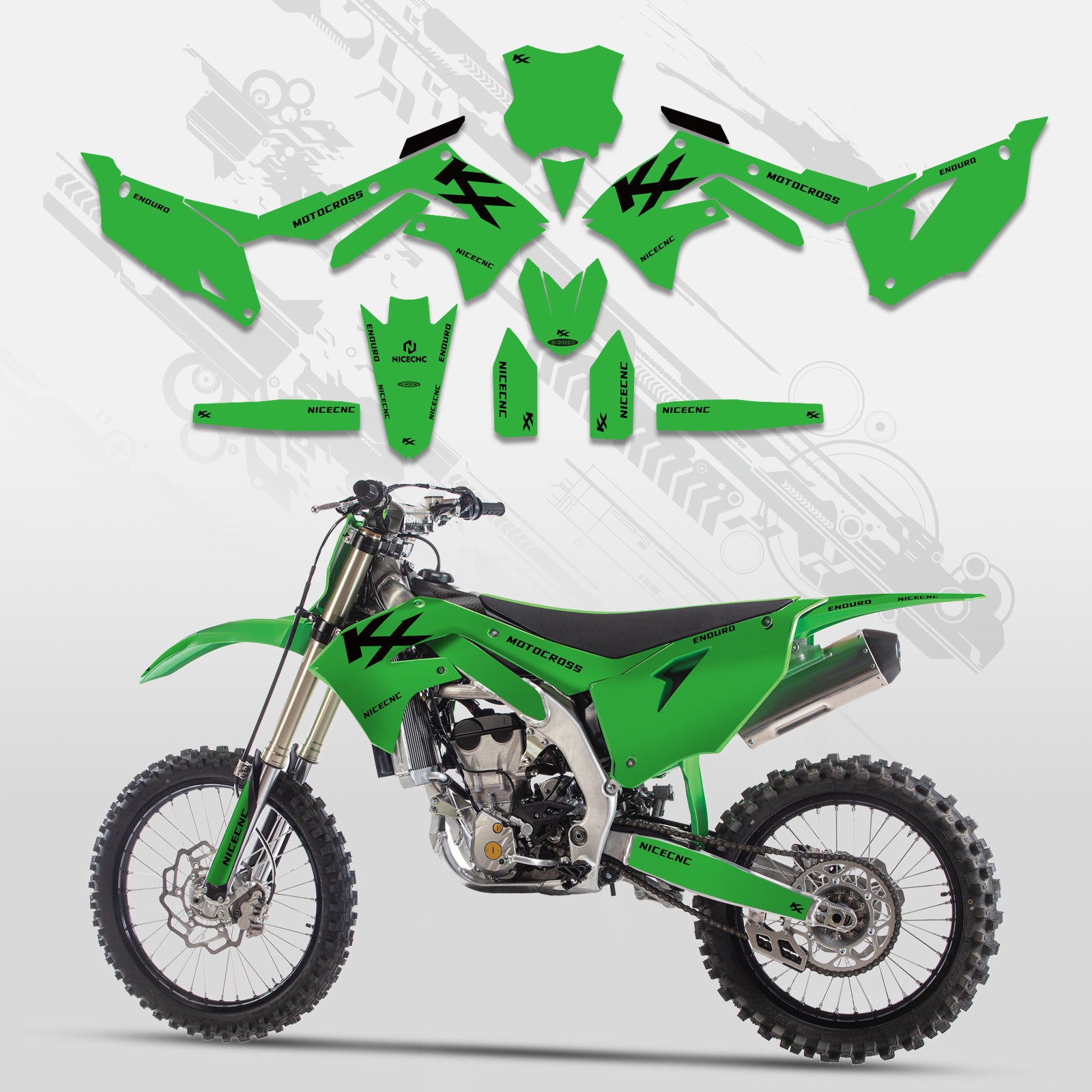 Motorrad Komplett-Graphics Aufkleber-Set für Kawasaki KXF250 2021-2023 KX450F 2019-2023