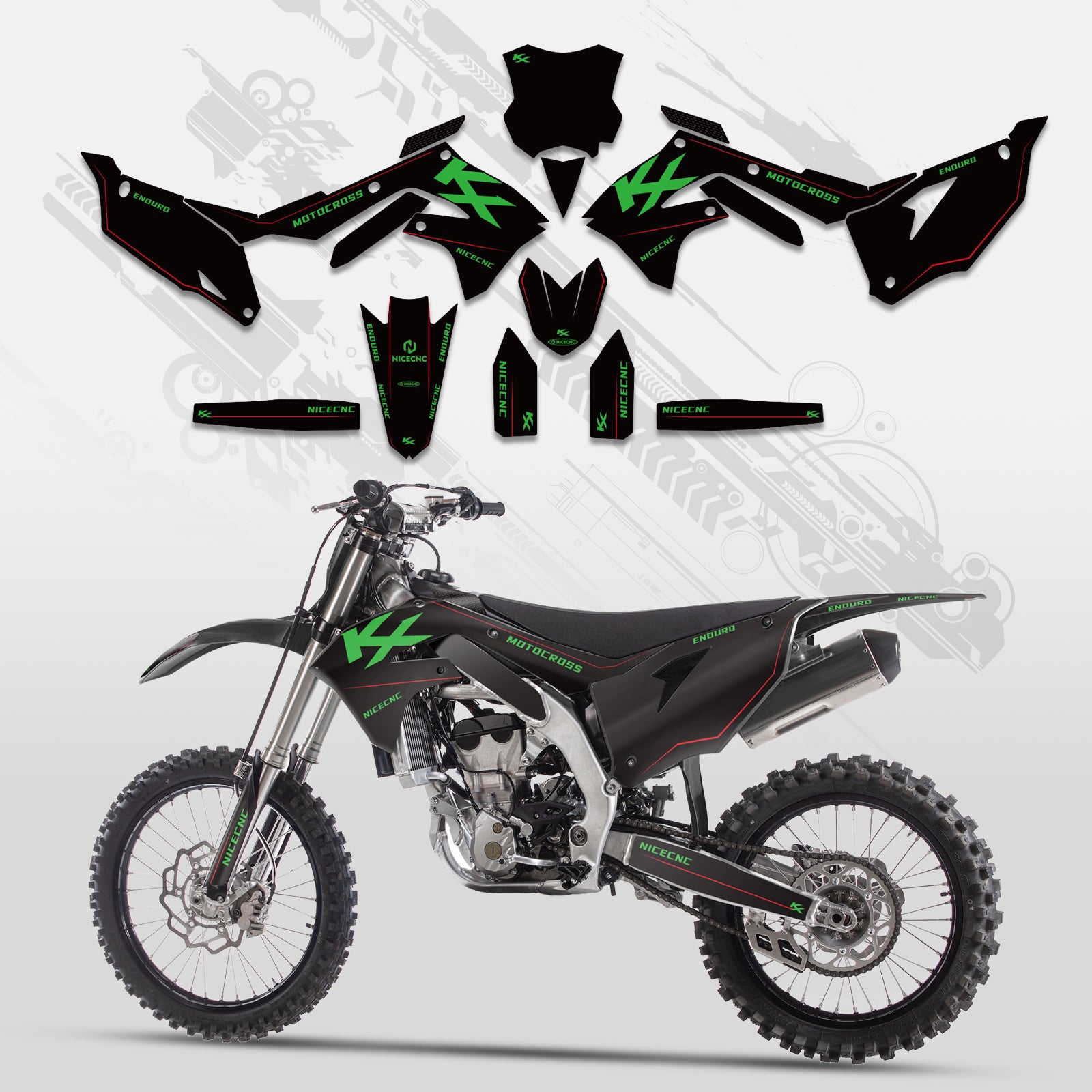 Motorrad Komplett-Grafik Aufkleber-Set für Kawasaki KXF250 2021-2023 KX450F 2019-2023