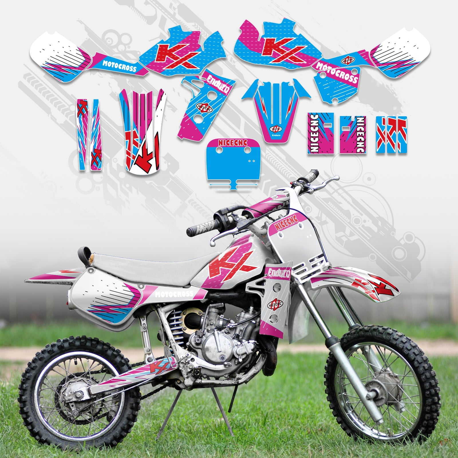 Motorrad Komplett-Grafik Aufkleber-Set für KAWASAKI KX60 1985-2004