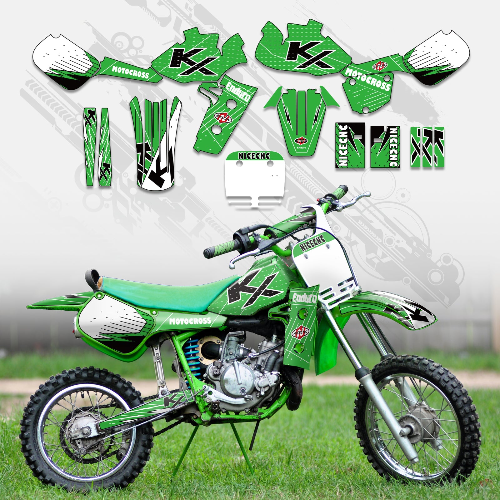Motorrad Komplett-Graphics Aufkleber Set für KAWASAKI KX60 1985-2004