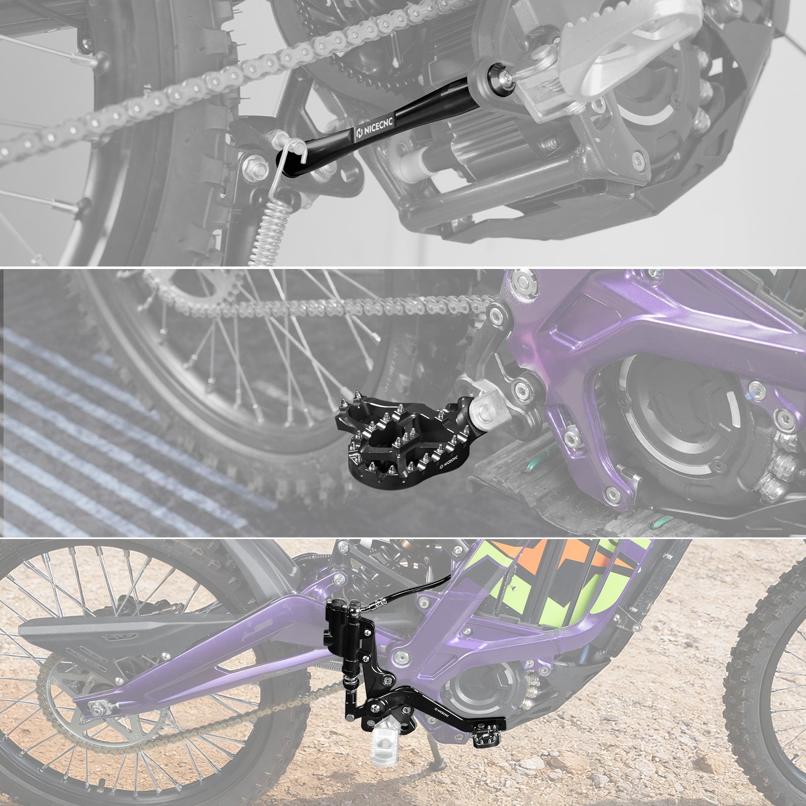 Hydraulische Hinterradbremse + verlängerte Fußstütze + Stützstrebe für Surron Light Bee X S