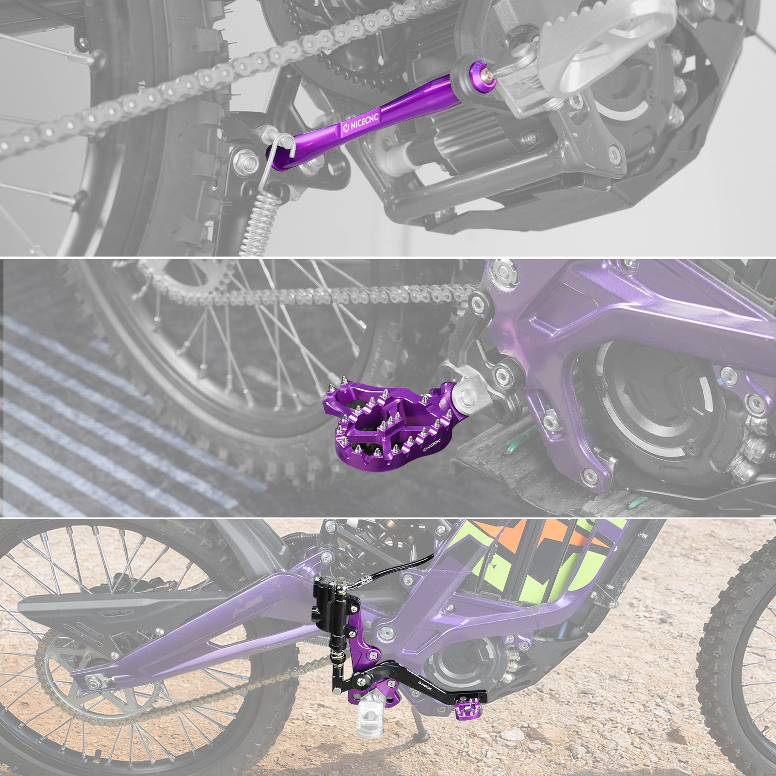 Hydraulische Hinterradbremse + verlängerte Fußstütze + Stützstrebe für Surron Light Bee X S