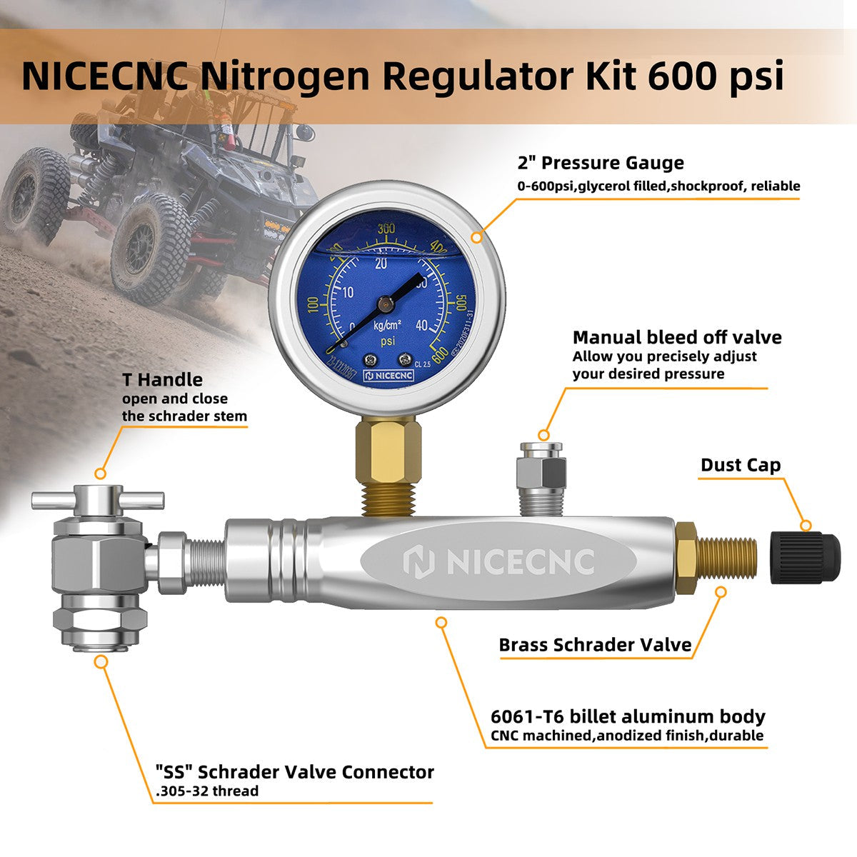 NICECNC Stickstoffregler Kit 600psi No Loss Chuck für Schrader Ventilstoßdämpfer