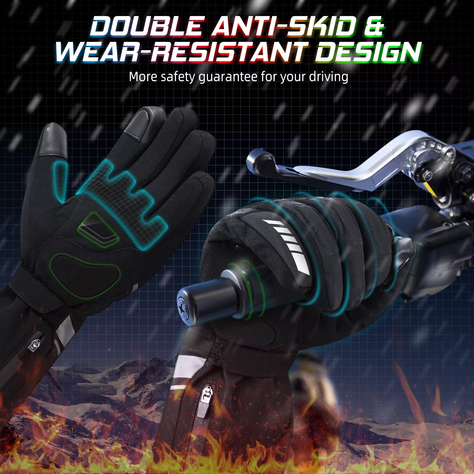 Beheizbare Ski Motorrad Handschuhe Wasserdicht Schwarz Winter