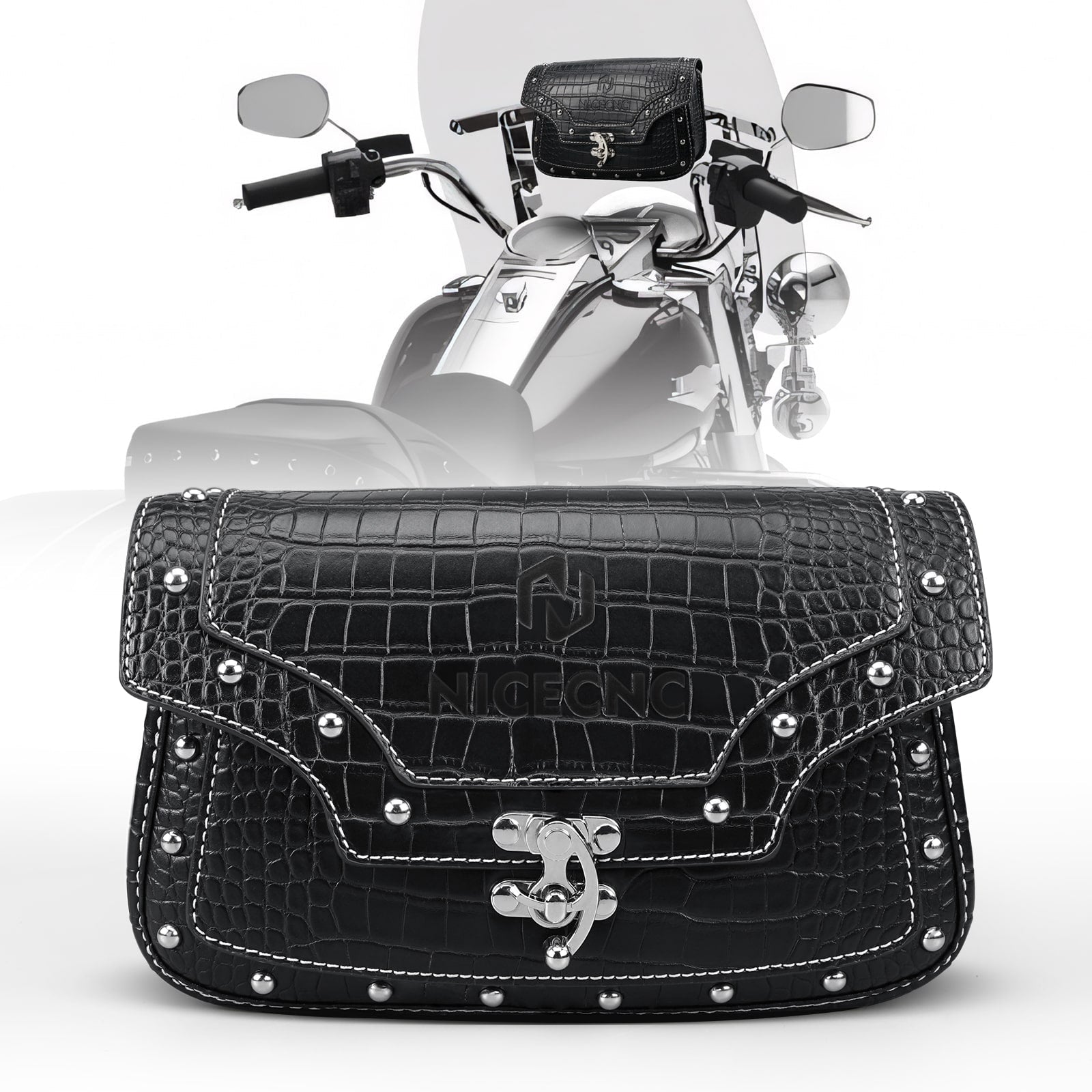 Motorrad Windschutzscheibe Tasche Vintage Krokodil Textur PU Leder Für Harley Davidson Road King 1995-2024 Softail