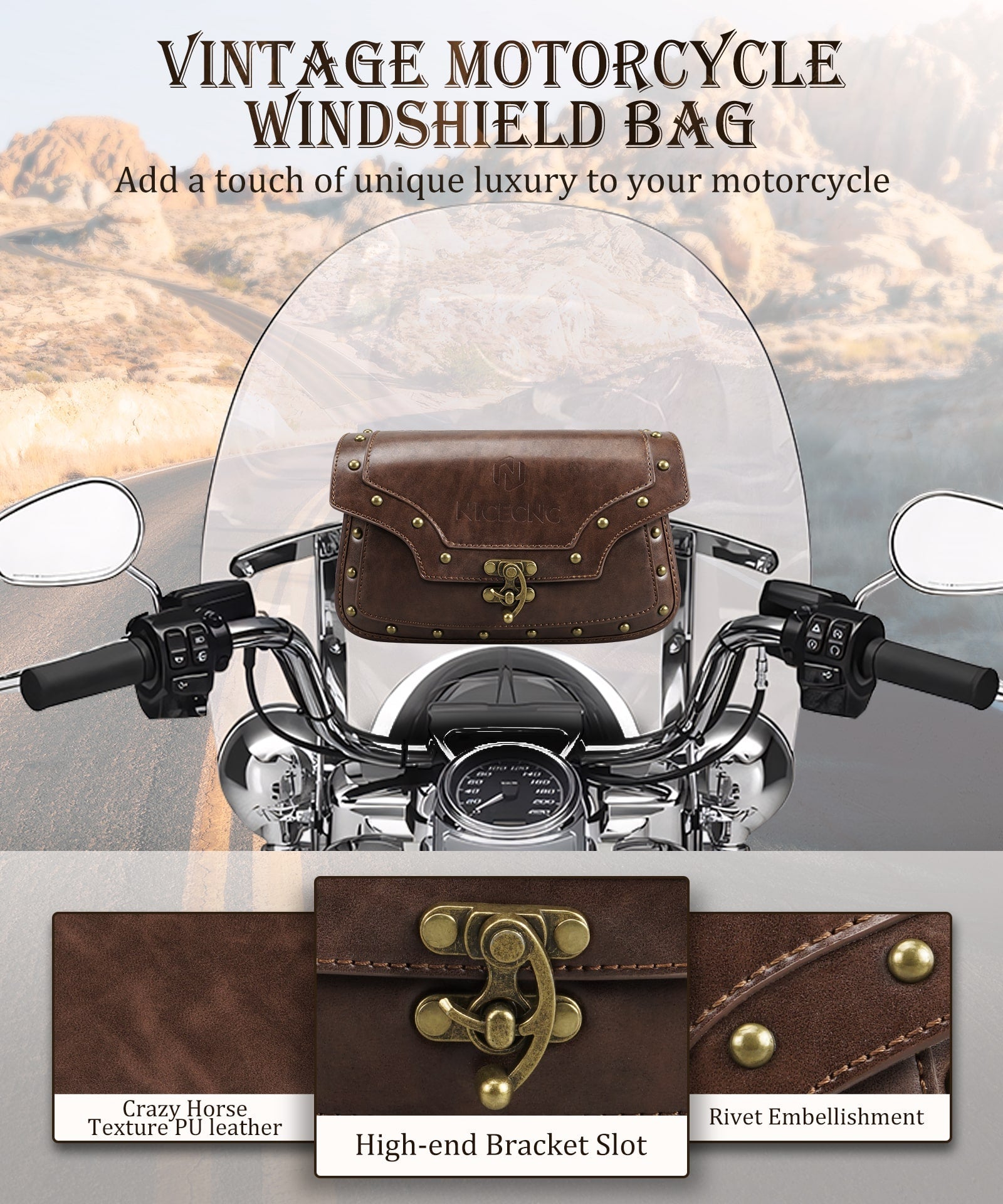 Motorrad Windschutzscheibe Tasche Vintage Krokodil Textur PU Leder Für Harley Davidson Road King 1995-2024 Softail