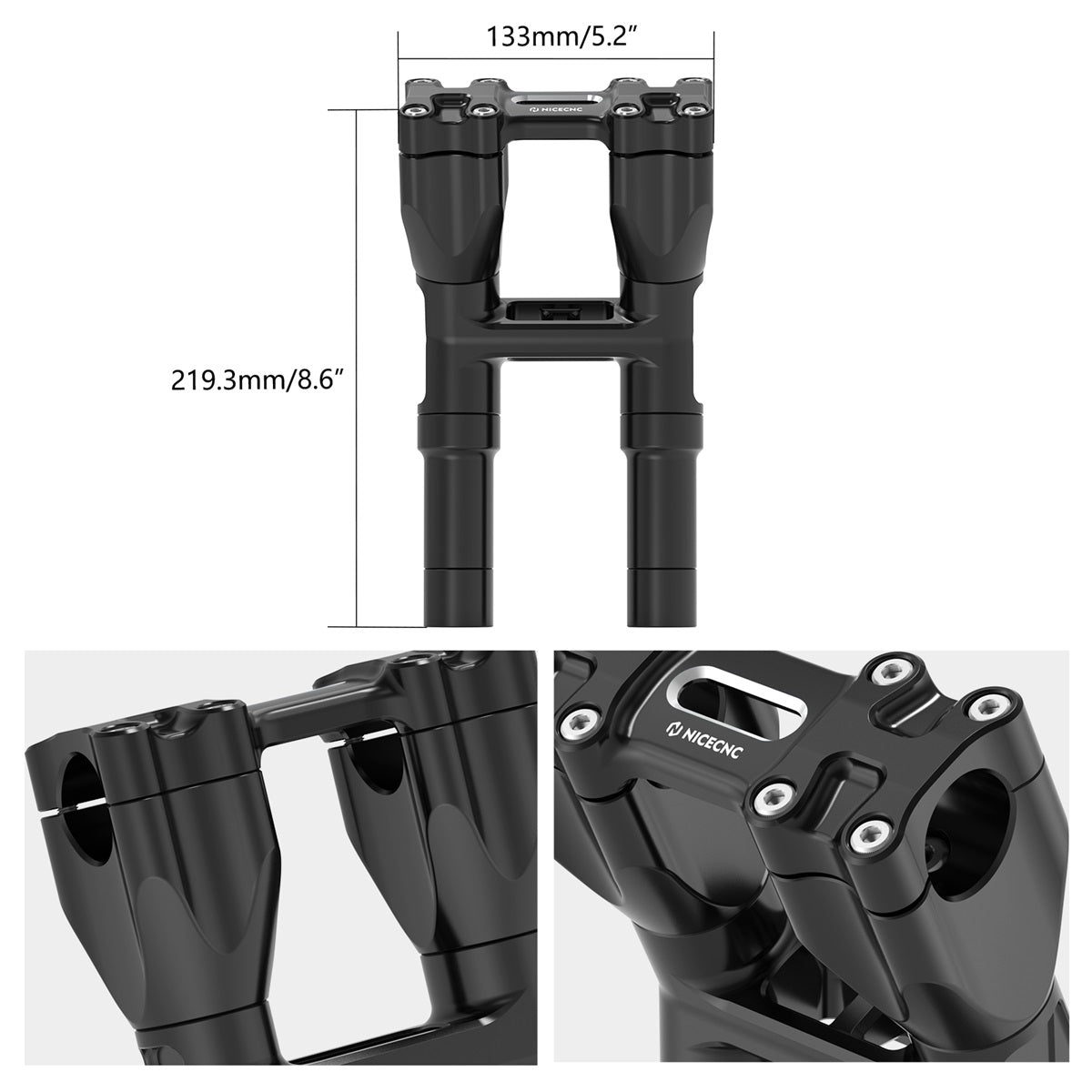 Modularer Kickback-Lenker-Riser mit Isolierung, 8"/ 7"/ 6"/ 5", nach hinten 1,5" für Harley 1-1/8" Fat Bar