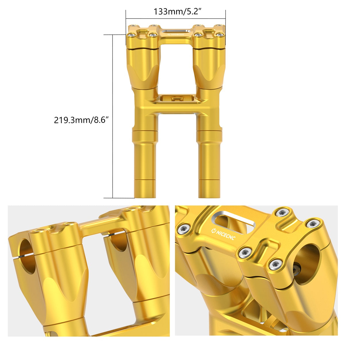 Modularer Kickback-Lenker-Riser mit Isolierung, 8"/ 7"/ 6"/ 5", nach hinten 1,5" für Harley 1-1/8" Fat Bar