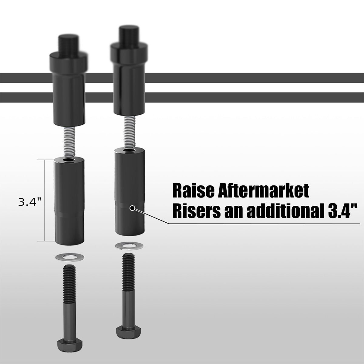 Modularer Kickback-Lenker-Riser mit Isolierung, 8"/ 7"/ 6"/ 5", nach hinten 1,5" für Harley 1-1/8" Fat Bar