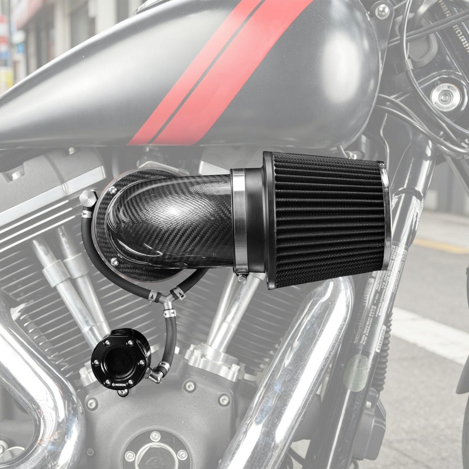 High-Flow Luftfilter mit externem Entlüftungs-Kit für Harley Dyna Street Fat Bob Super Wide Glide Low Rider