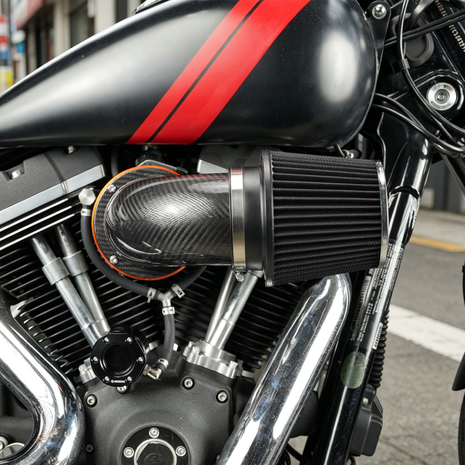 High-Flow Luftfilter mit externem Entlüftungs-Kit für Harley Dyna Street Fat Bob Super Wide Glide Low Rider