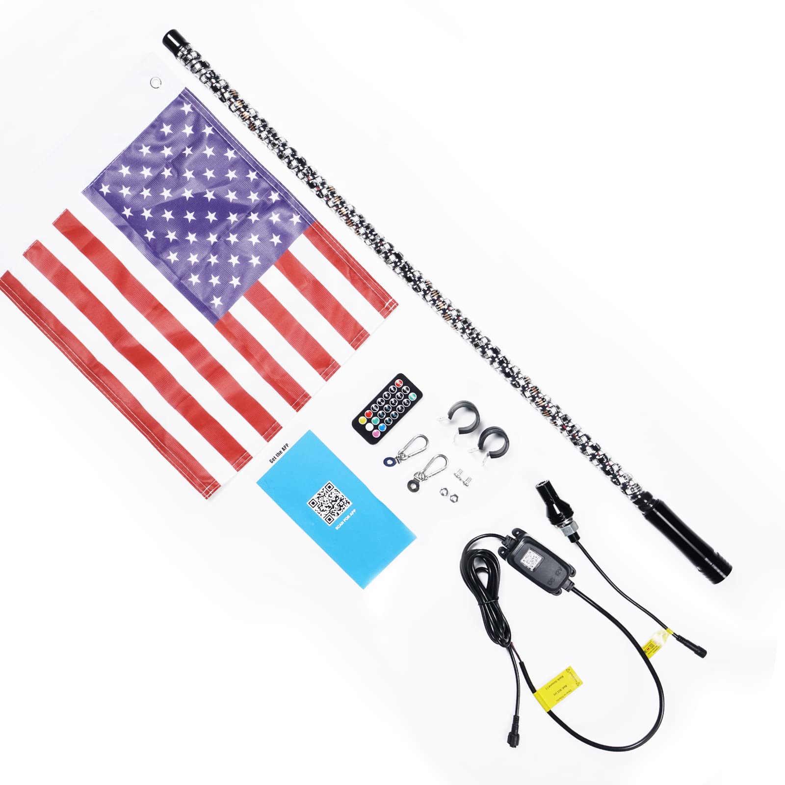 3FT 4FT 5FT 6FT RGB LED Spiral Peitsche Lichter Flagge Pole Lampe Für UTV ATV APP Fernbedienung