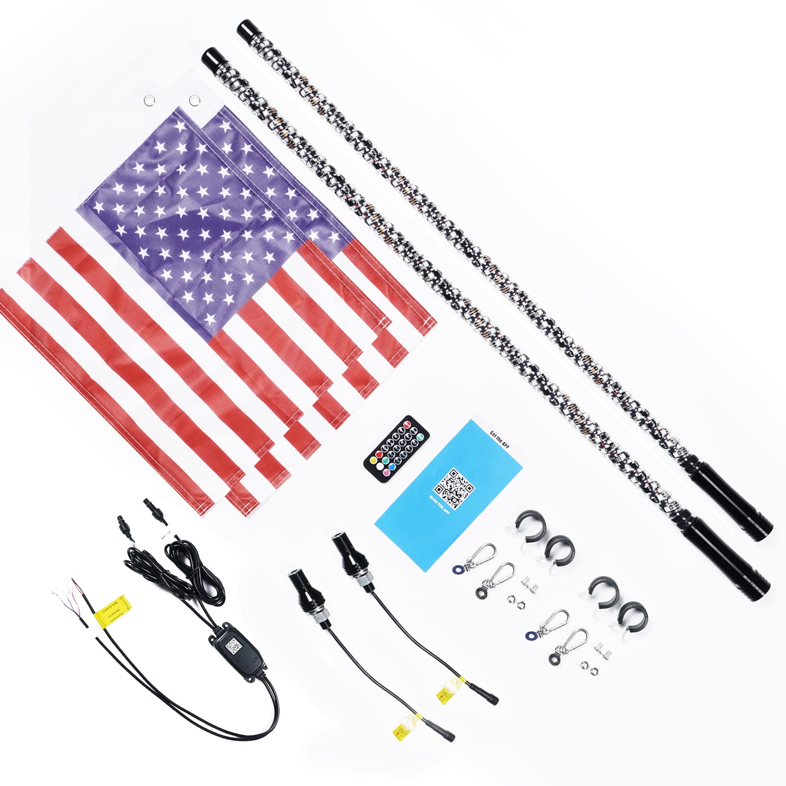 3FT 4FT 5FT 6FT RGB LED Spiral Peitsche Lichter Flagge Pole Lampe Für UTV ATV APP Fernbedienung