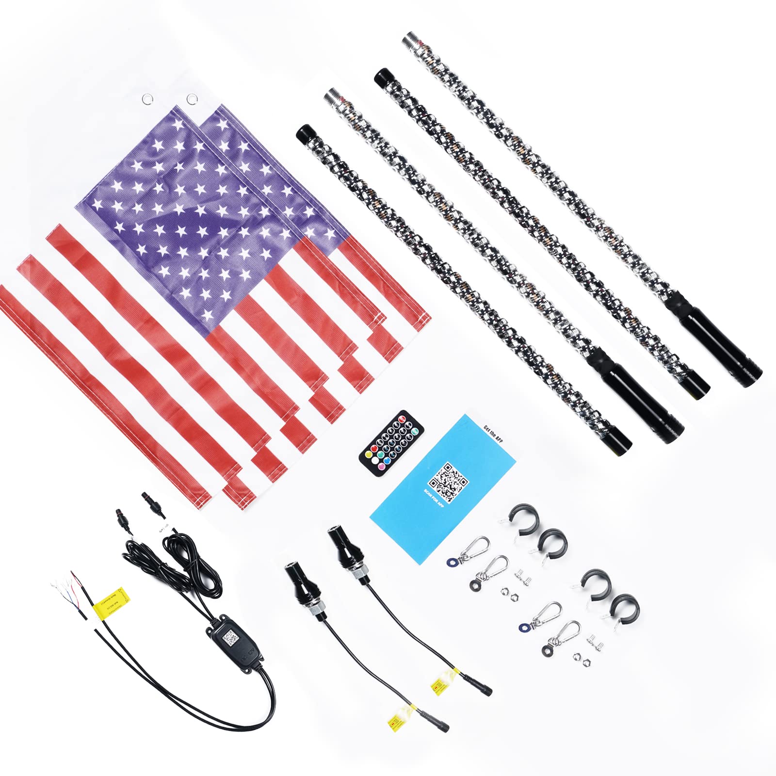 3FT 4FT 5FT 6FT RGB LED Spiral Peitsche Lichter Flagge Pole Lampe Für UTV ATV APP Fernbedienung