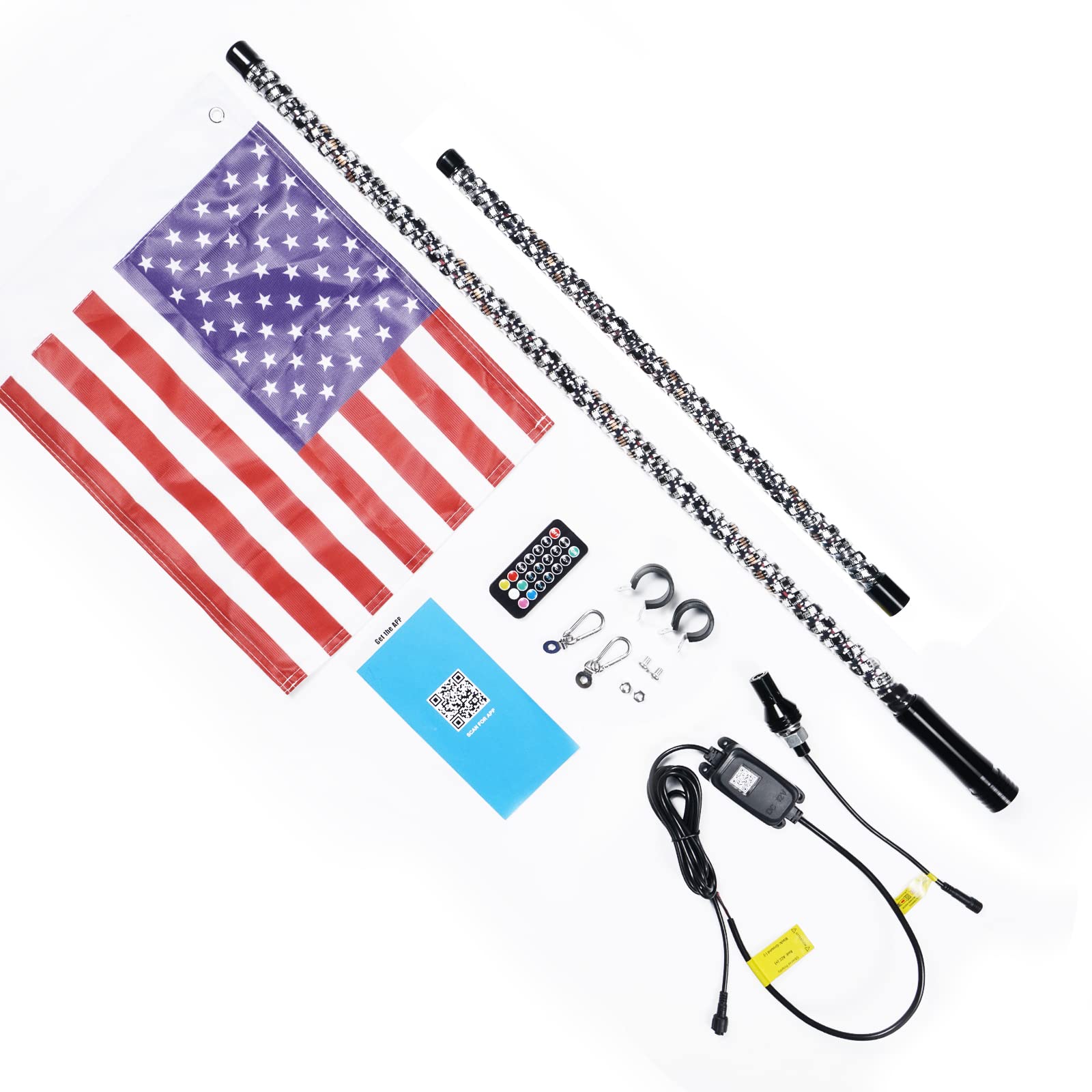 3FT 4FT 5FT 6FT RGB LED Spiral Peitsche Lichter Flagge Pole Lampe Für UTV ATV APP Fernbedienung