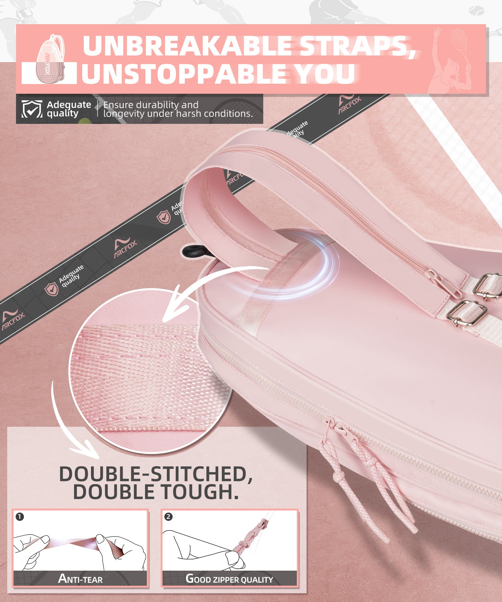 Wasserabweisende Tennistasche Sportrucksack Strapazierfähig mit Schlägerfach