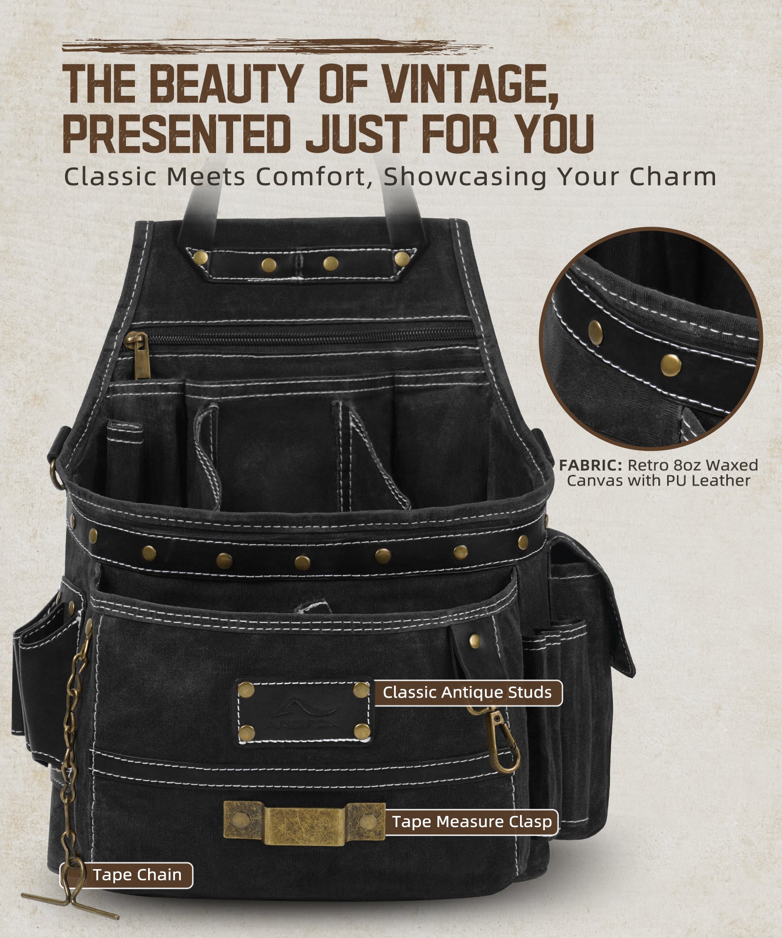 Gürteltasche für Multifunktionswerkzeug mit 11 Taschen und schnell verstellbarer Gürteltasche aus Canvas mit Halterung für Hardware