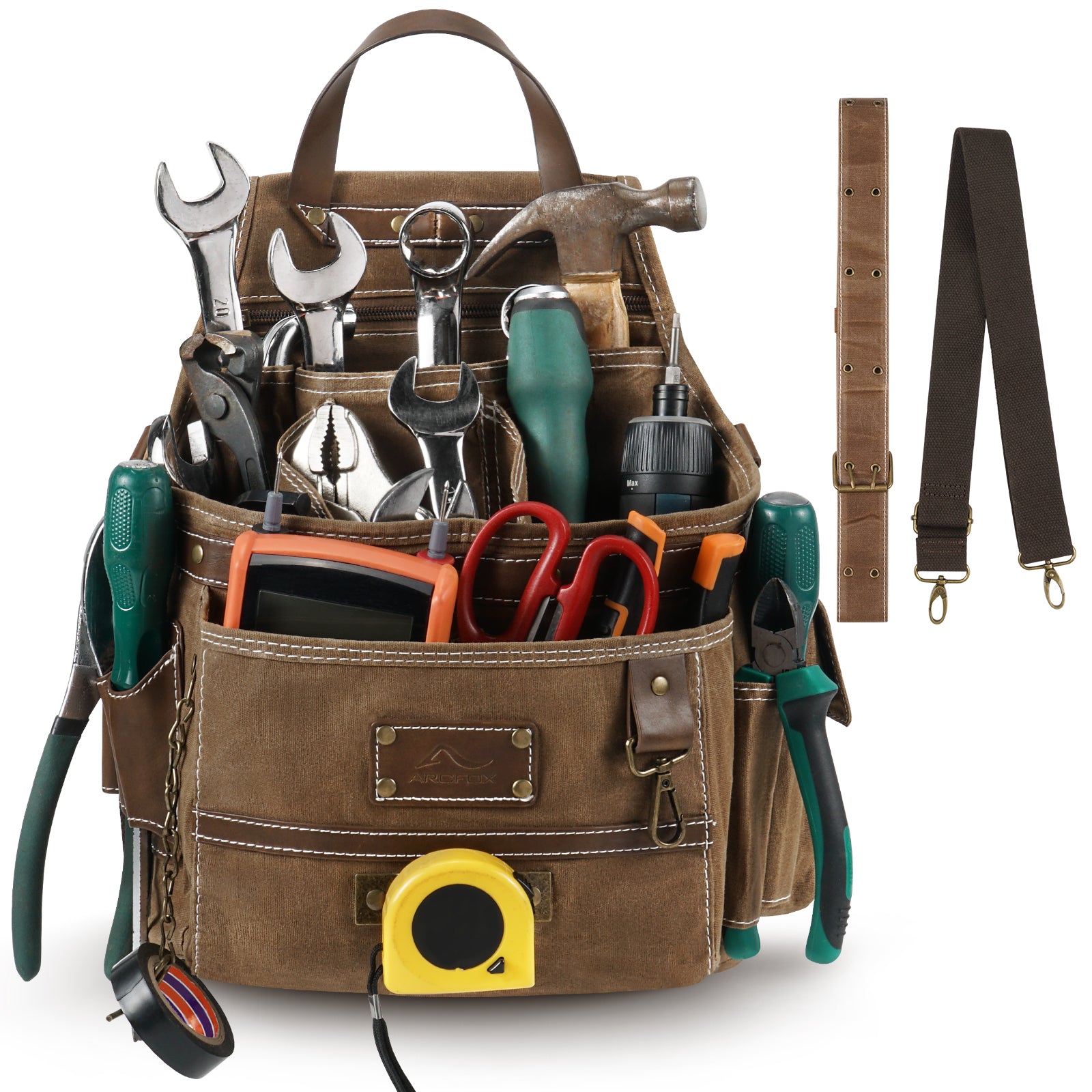 Gürteltasche für Multifunktionswerkzeug mit 11 Taschen und schnell verstellbarer Gürteltasche aus Canvas mit Halterung für Hardware