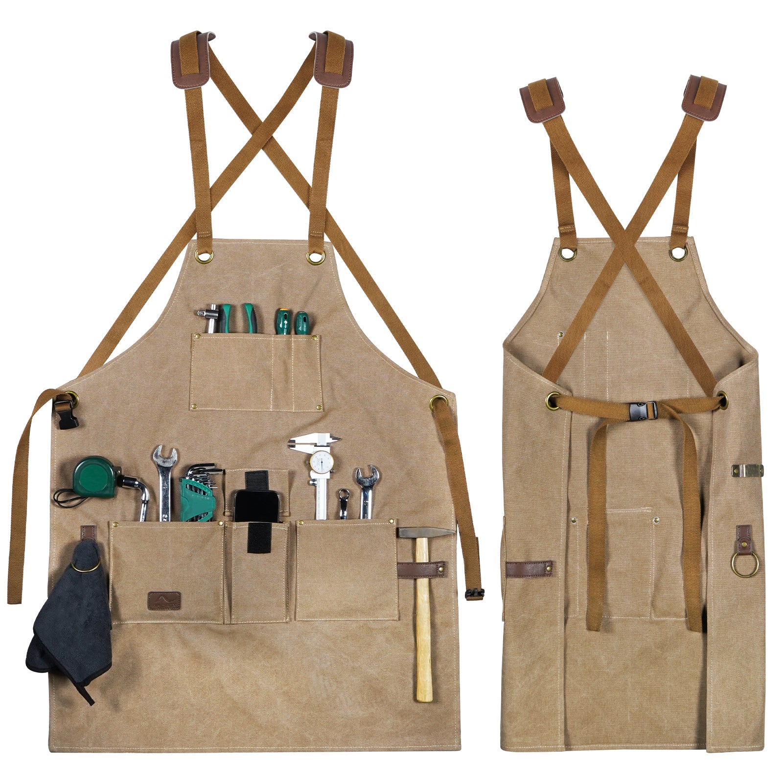 ARCFOX Strapazierfähige Schürze aus Segeltuch für Holzbearbeitungsmechaniker mit 9 Taschen