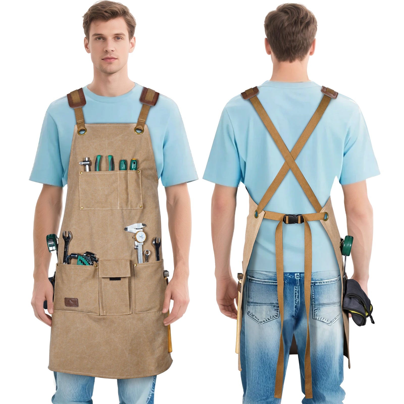ARCFOX Strapazierfähige Schürze aus Segeltuch für Holzbearbeitungsmechaniker mit 9 Taschen