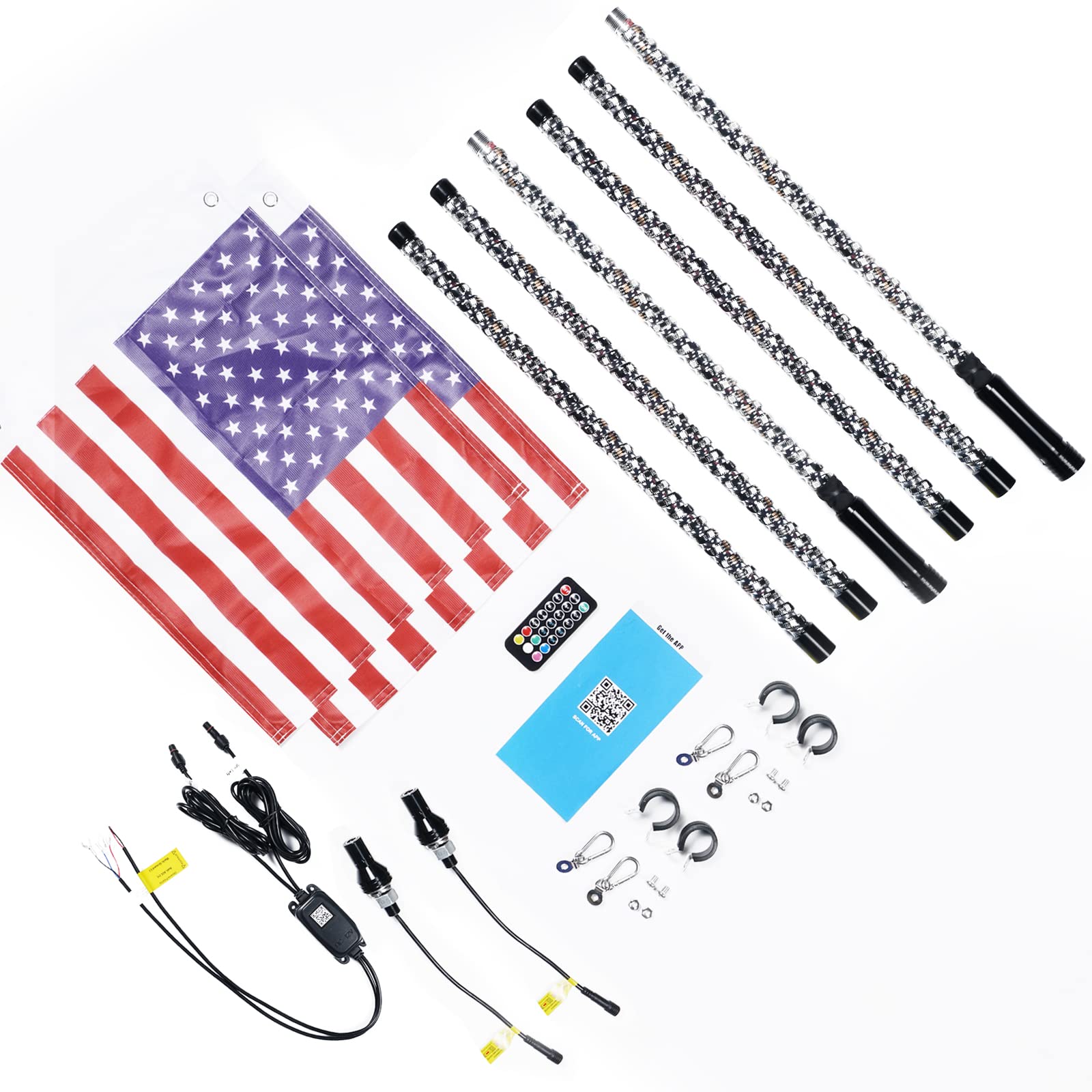 3FT 4FT 5FT 6FT RGB LED Spiral Peitsche Lichter Flagge Pole Lampe Für UTV ATV APP Fernbedienung