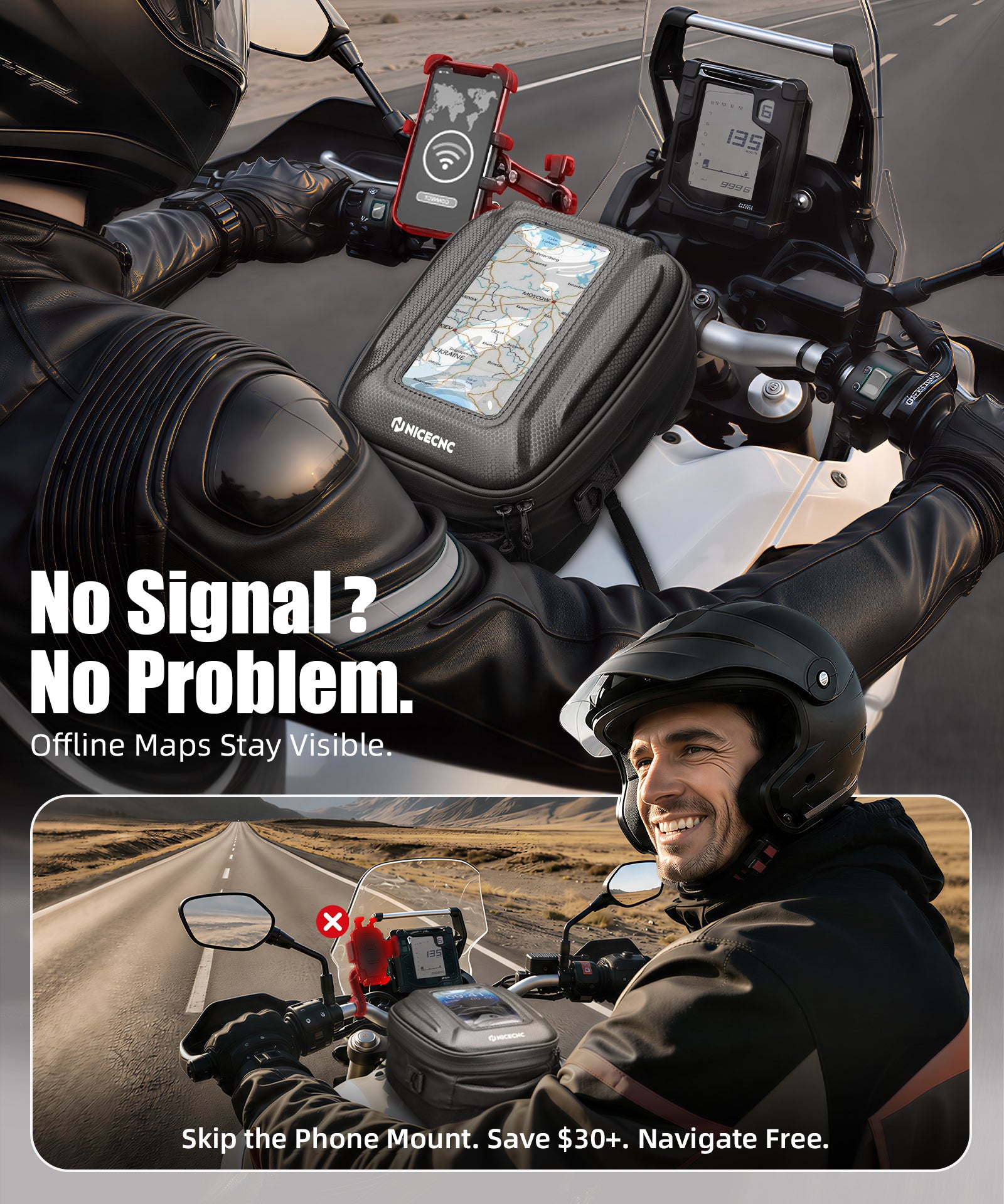 Tankrucksack mit Schnellverschluss und Push-Pull-Schließsystem für Yamaha Tenere 700 2019–2024