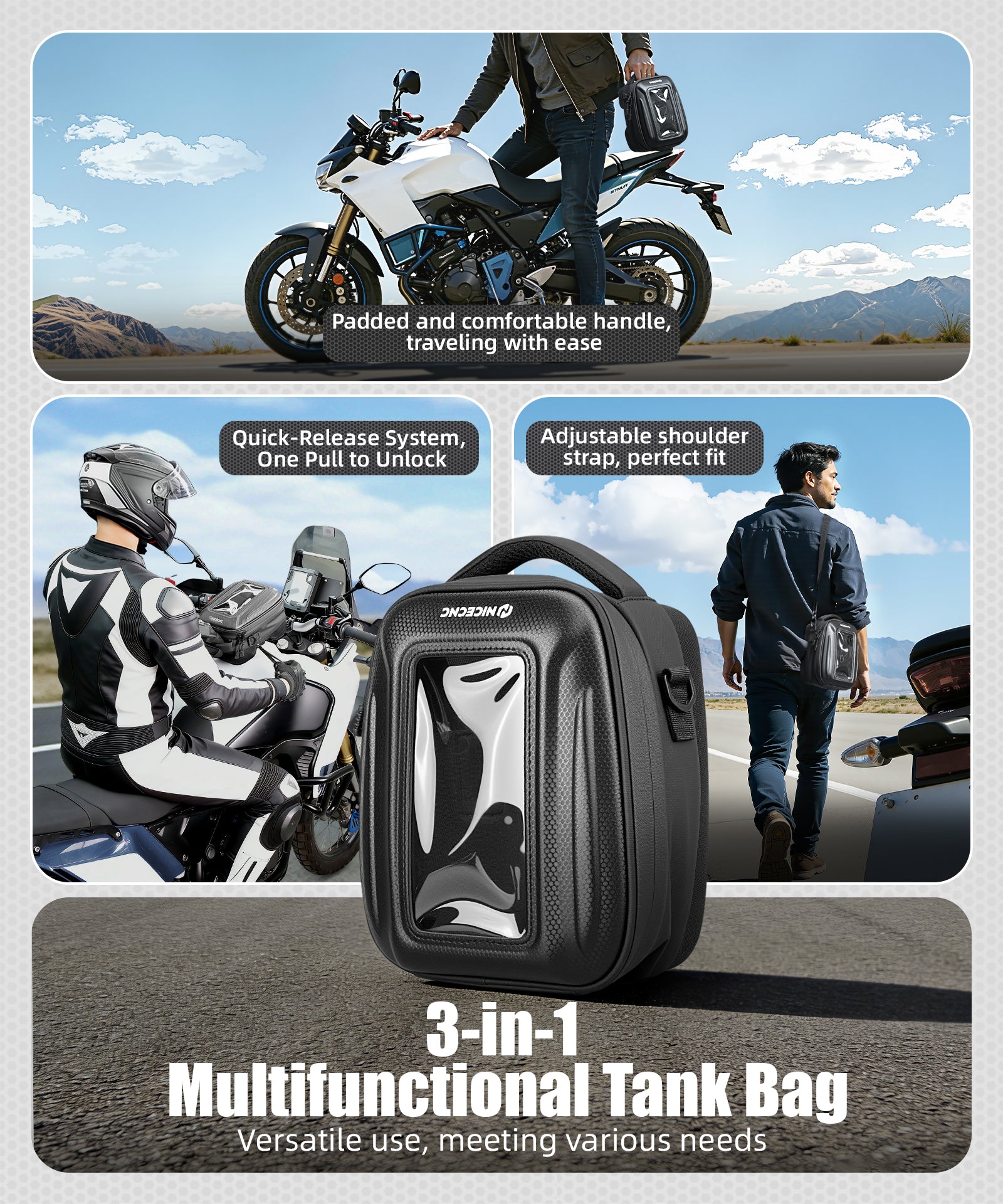 Tankrucksack mit Schnellverschluss und Push-Pull-Schließsystem für Yamaha Tenere 700 2019–2024