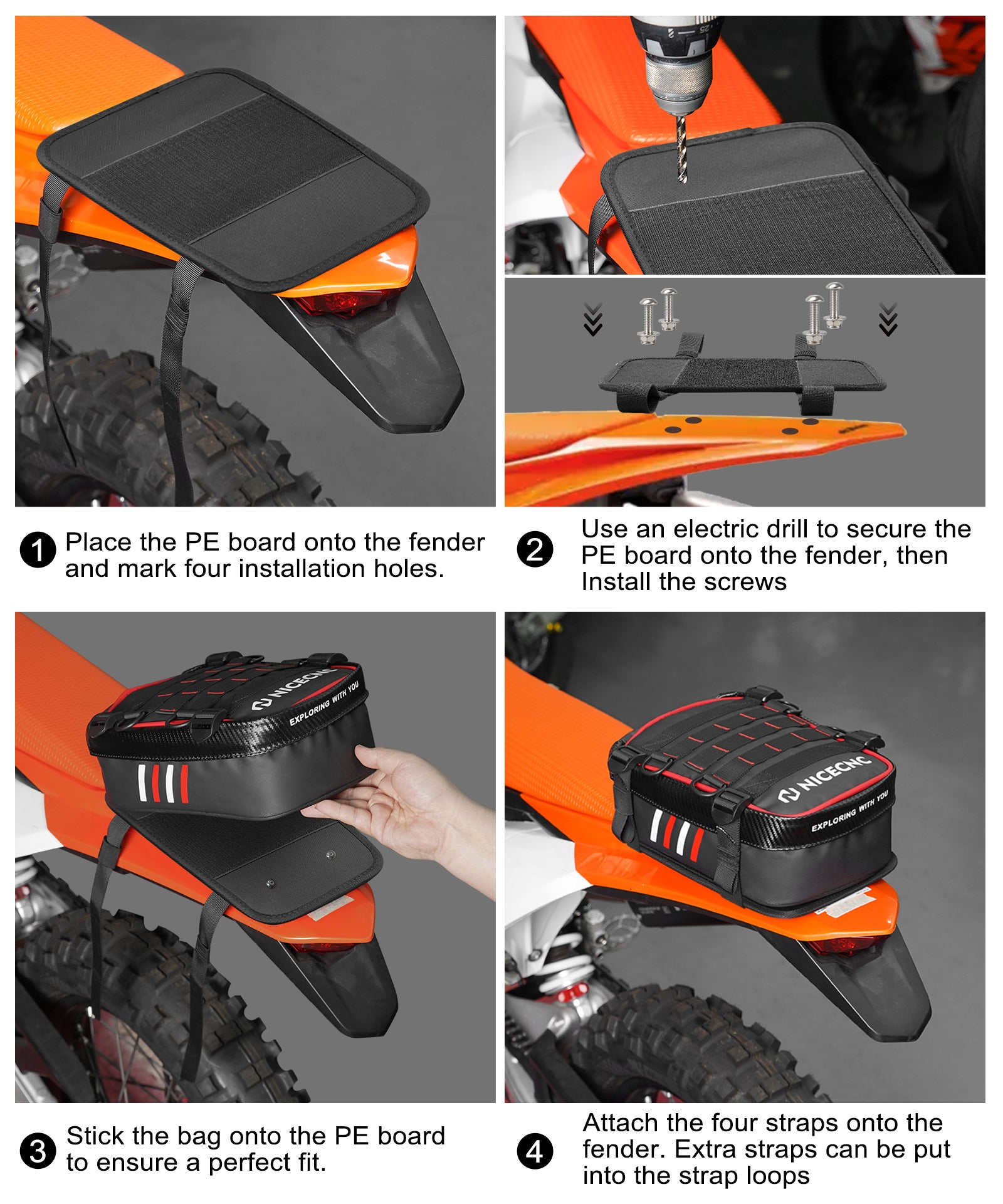 Universal Motorrad Hinten Fender Tasche mit Werkzeug Rolle Tasche Für Dirt Bike Abenteuer Off-road Reiten