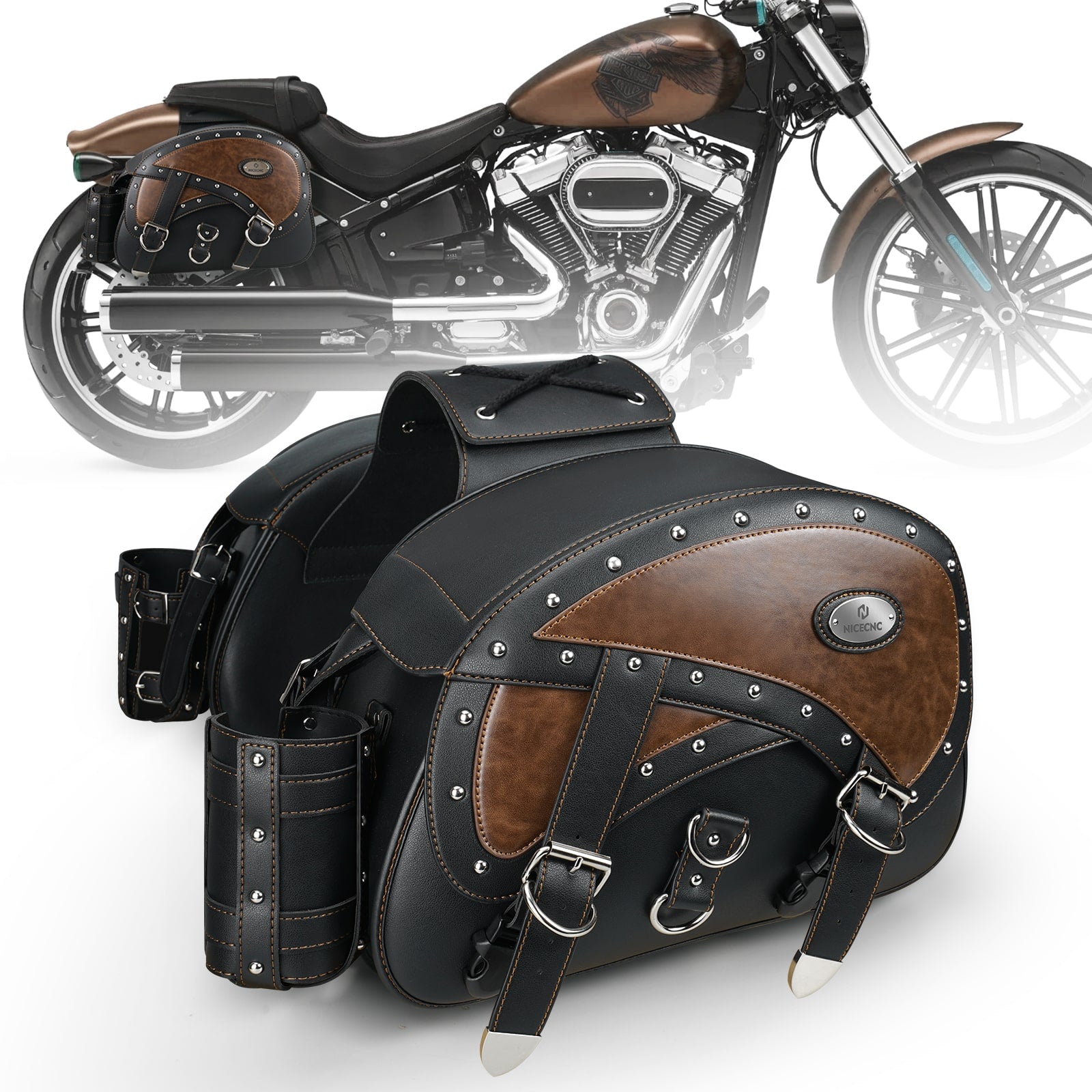 Motorrad-Satteltaschen, 35 l, strapazierfähiges Leder, wasserdicht, mit Getränkehaltern für Cruiser, Softail, Dyna, Road King