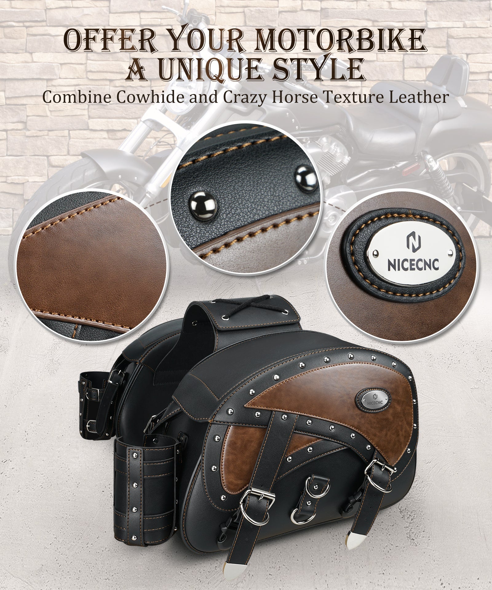 Motorrad-Satteltaschen, 35 l, strapazierfähiges Leder, wasserdicht, mit Getränkehaltern für Cruiser, Softail, Dyna, Road King