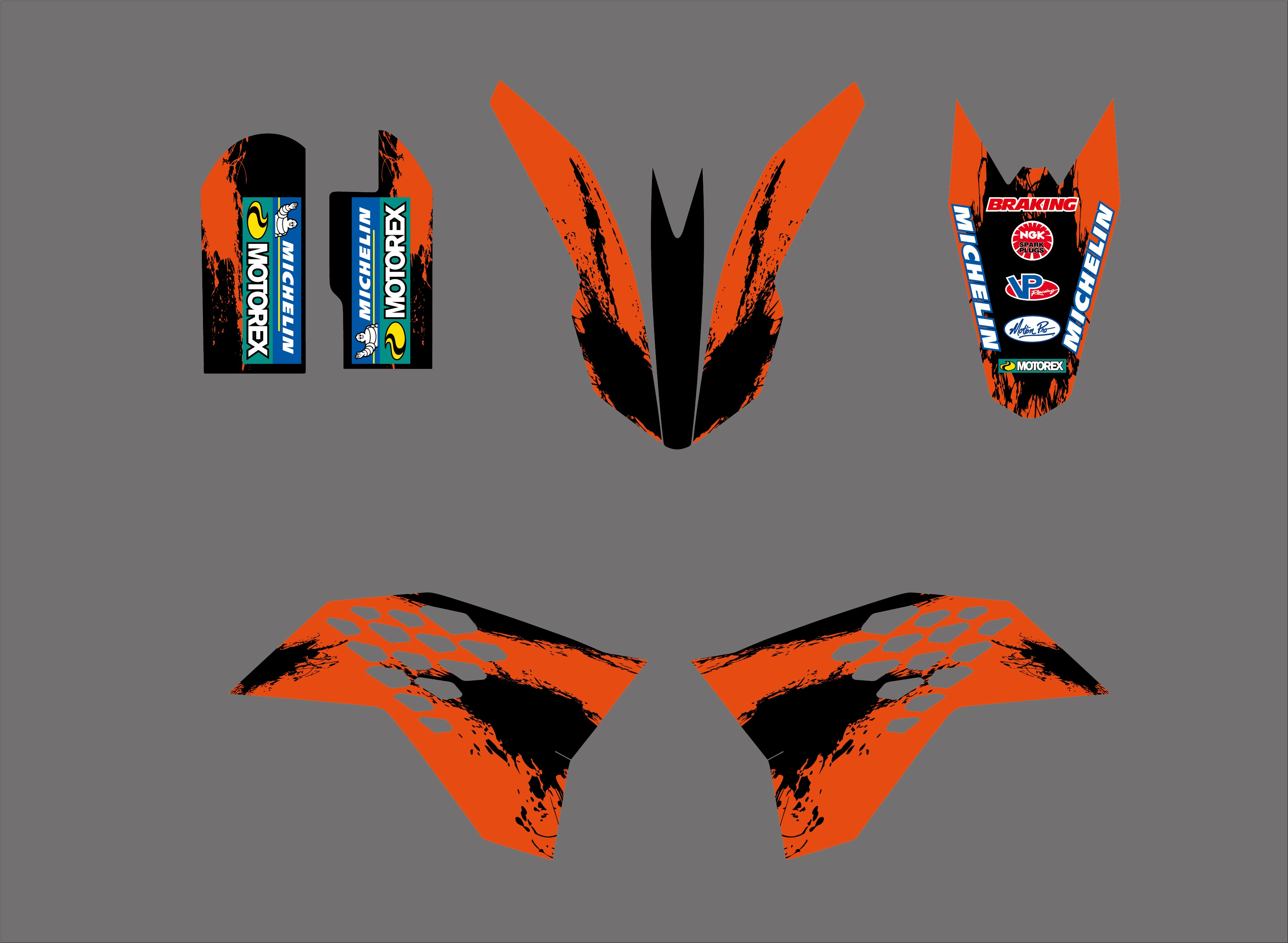 Neue Bull Team-Grafiken und Hintergrundaufkleber im neuen Stil für KTM SX65 2009-2015