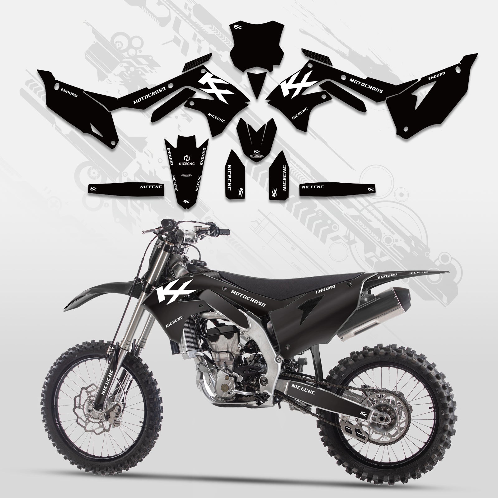 Motorrad Komplett-Grafik Aufkleber-Set für Kawasaki KXF250 2021-2023 KX450F 2019-2023