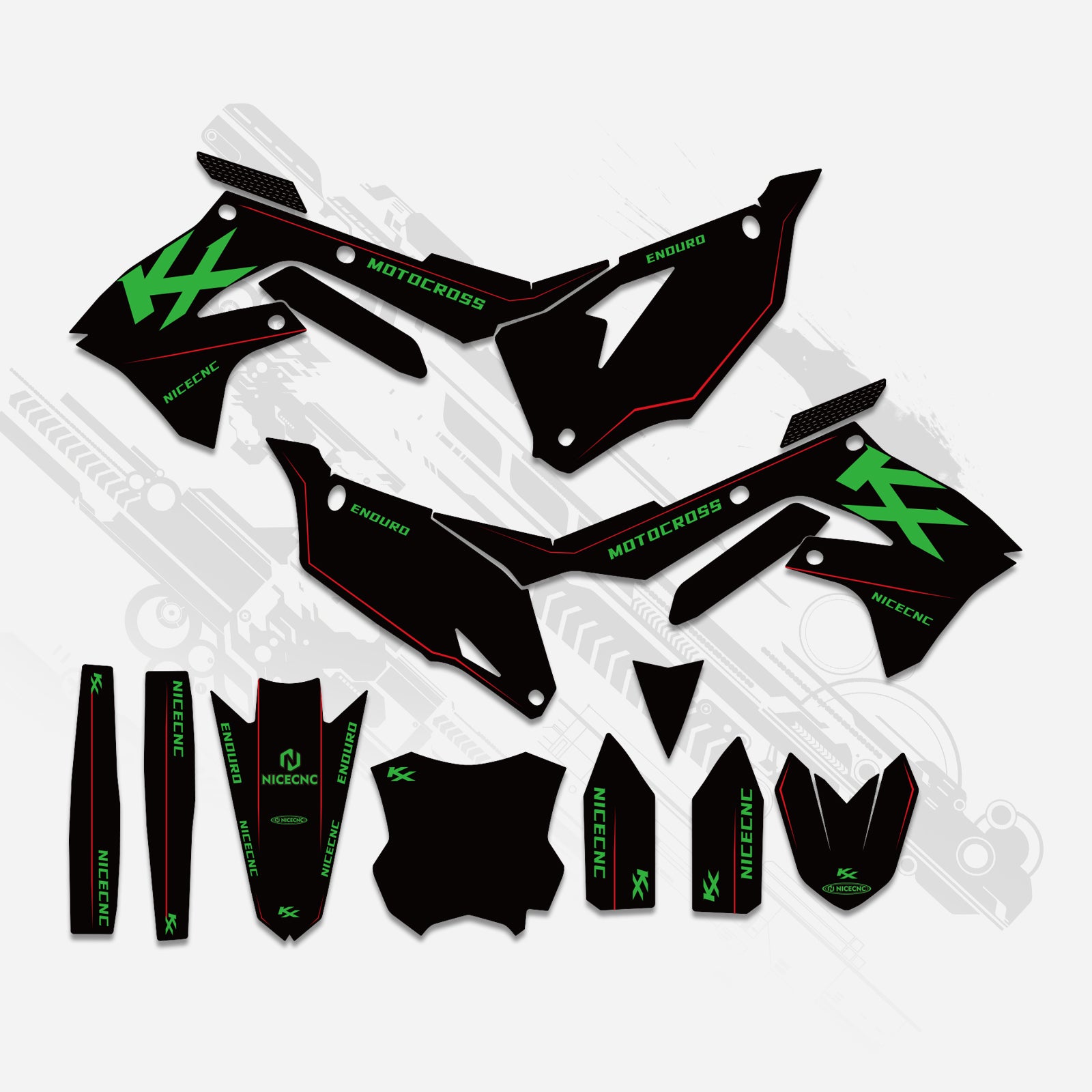 Motorrad Komplett-Grafik Aufkleber-Set für Kawasaki KXF250 2021-2023 KX450F 2019-2023
