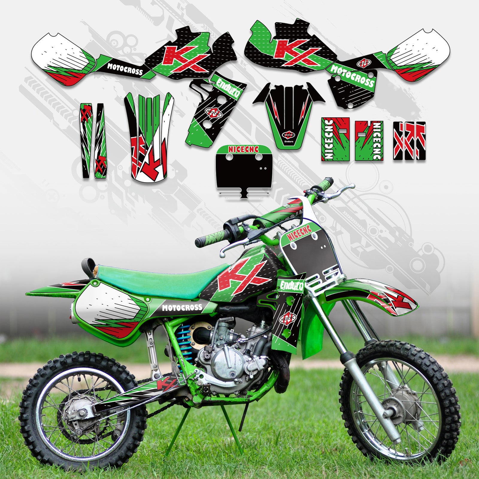 Motorrad Komplett-Grafik Aufkleber-Set für KAWASAKI KX60 1985-2004