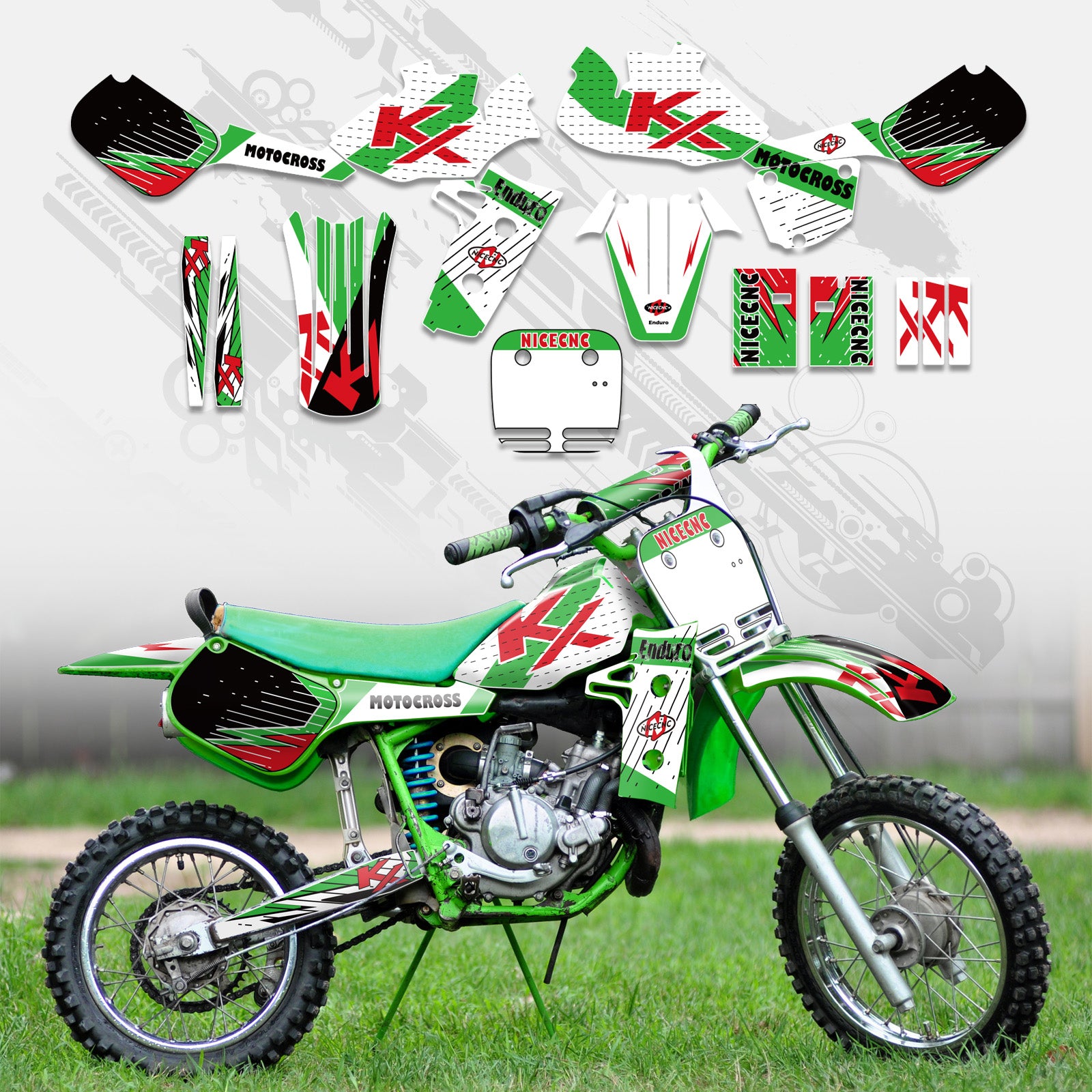 Motorrad Komplett-Grafik Aufkleber-Set für KAWASAKI KX60 1985-2004