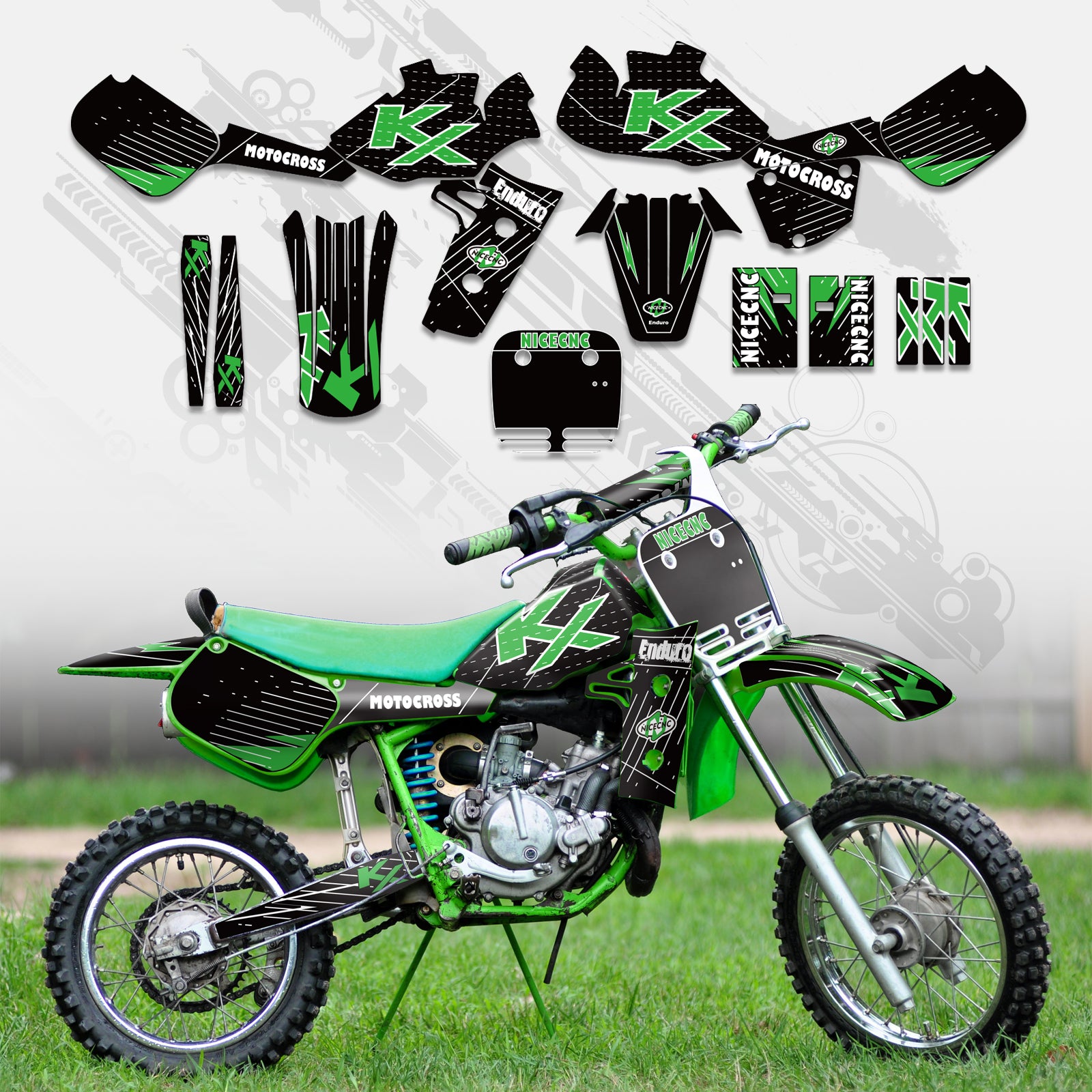 Motorrad Komplett-Graphics Aufkleber Set für KAWASAKI KX60 1985-2004