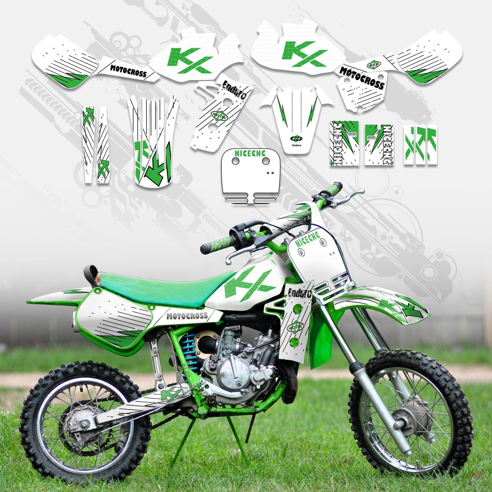 Motorrad Komplett-Graphics Aufkleber Set für KAWASAKI KX60 1985-2004