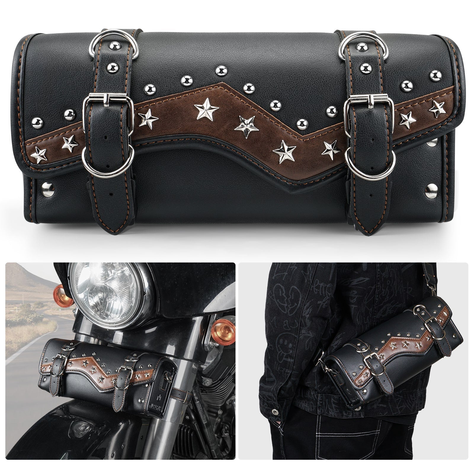 Motorrad Lenkertasche Star Rivet Rindsleder Textur PU Leder