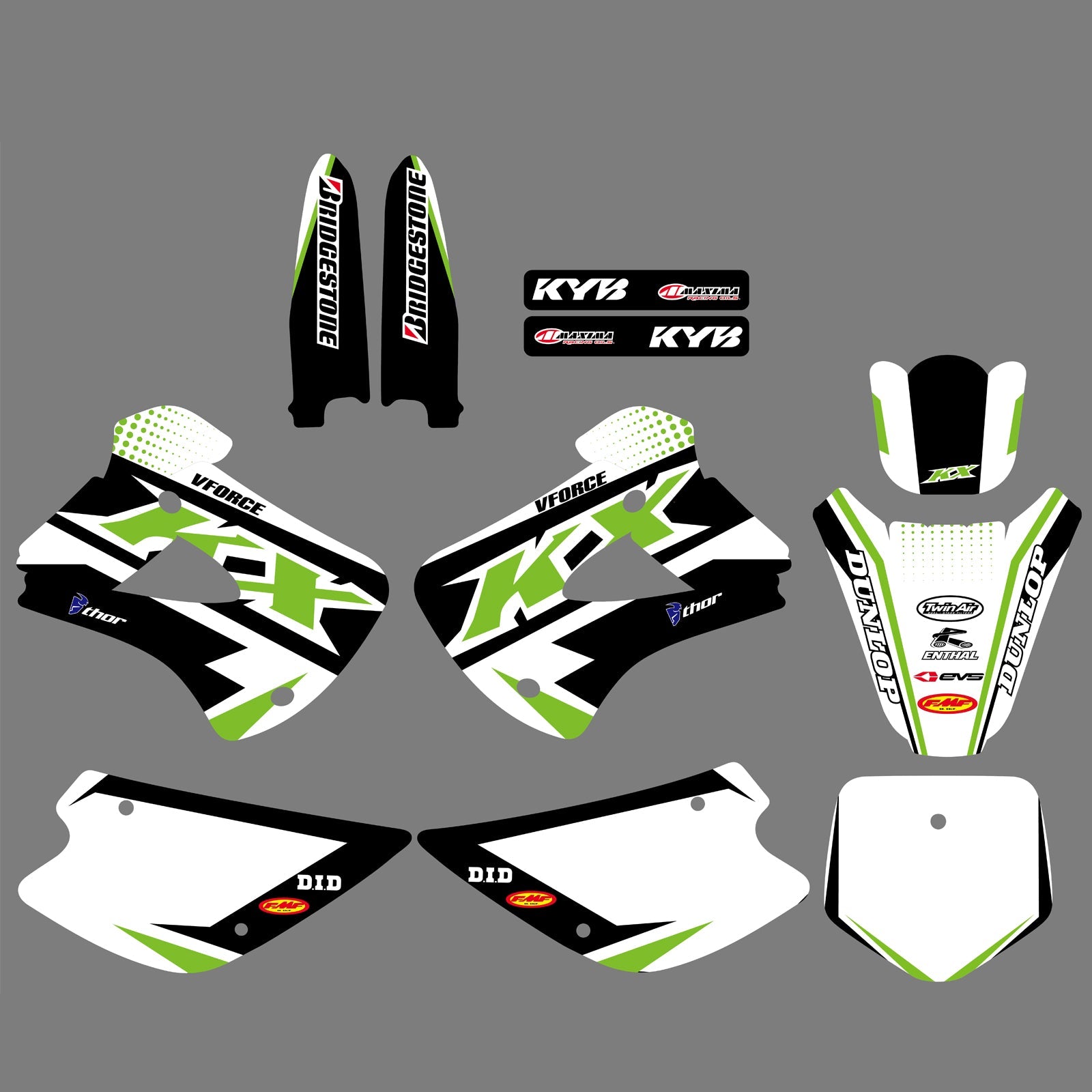 Motocross-Aufkleber-Set mit vollständigen Grafiken im Hintergrund für Kawasaki KX85/KX100 2001–2013