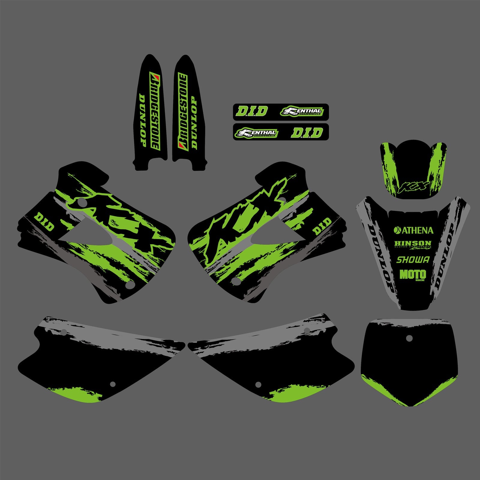 Motocross-Aufkleber-Set mit vollständigen Grafiken im Hintergrund für Kawasaki KX85/KX100 2001–2013