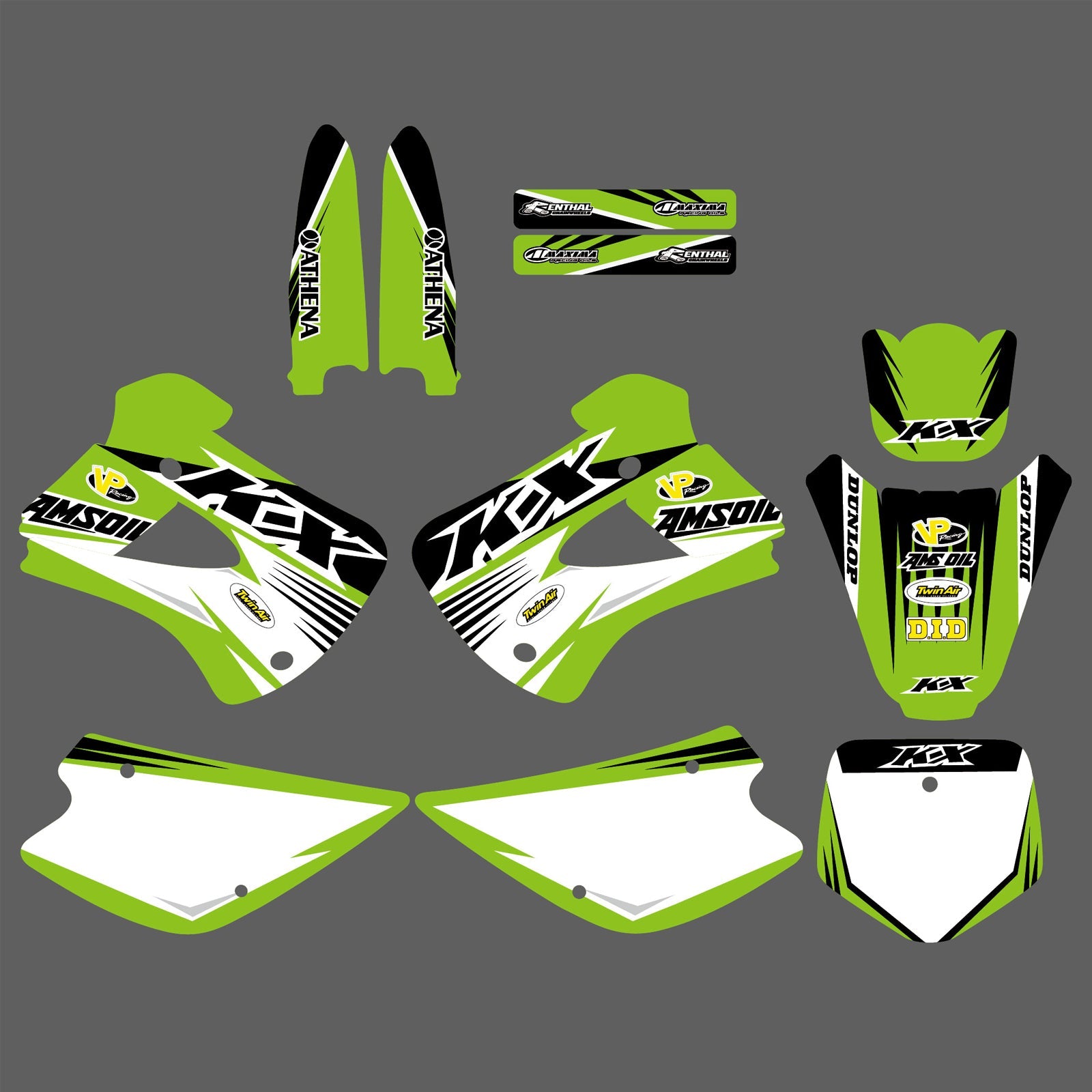 Motocross-Aufkleber-Set mit vollständigen Grafiken im Hintergrund für Kawasaki KX85/KX100 2001–2013